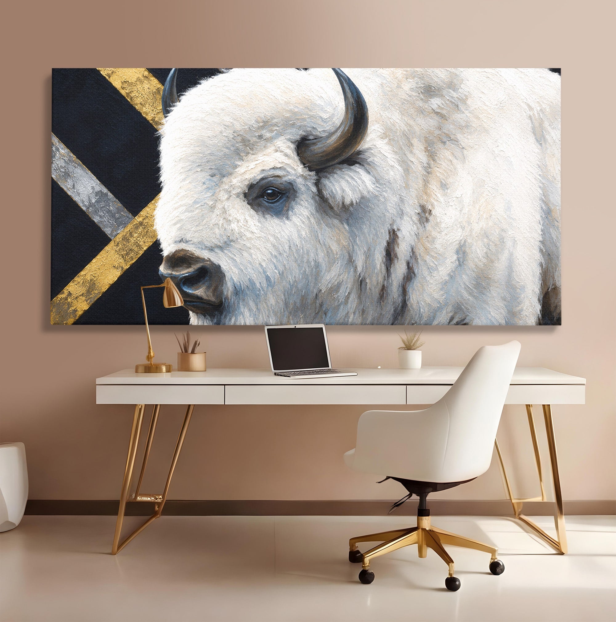 Tablou Canvas Premium LuxCanva® M1625, Bizon Alb Regal, Bizon, Animale, Portret, Salbaticie, Living, Culori Vibrante
