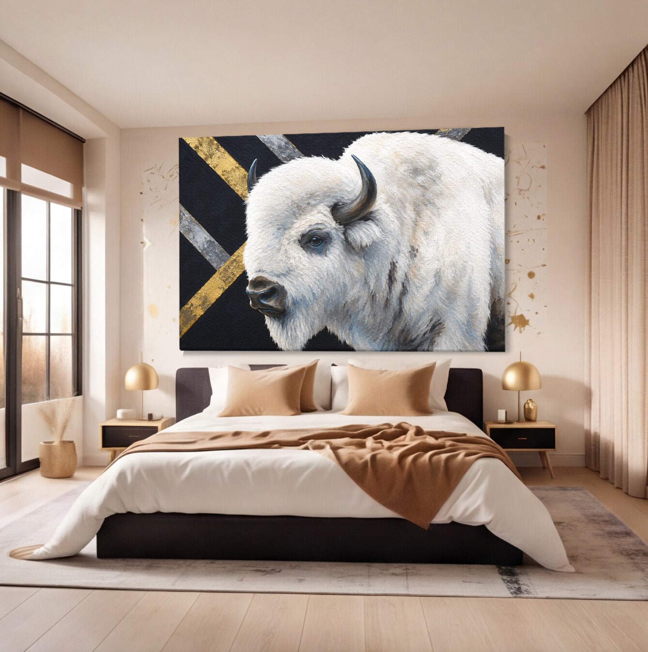 Tablou Canvas Premium LuxCanva® M1625, Bizon Alb Regal, Bizon, Animale, Portret, Salbaticie, Living, Culori Vibrante