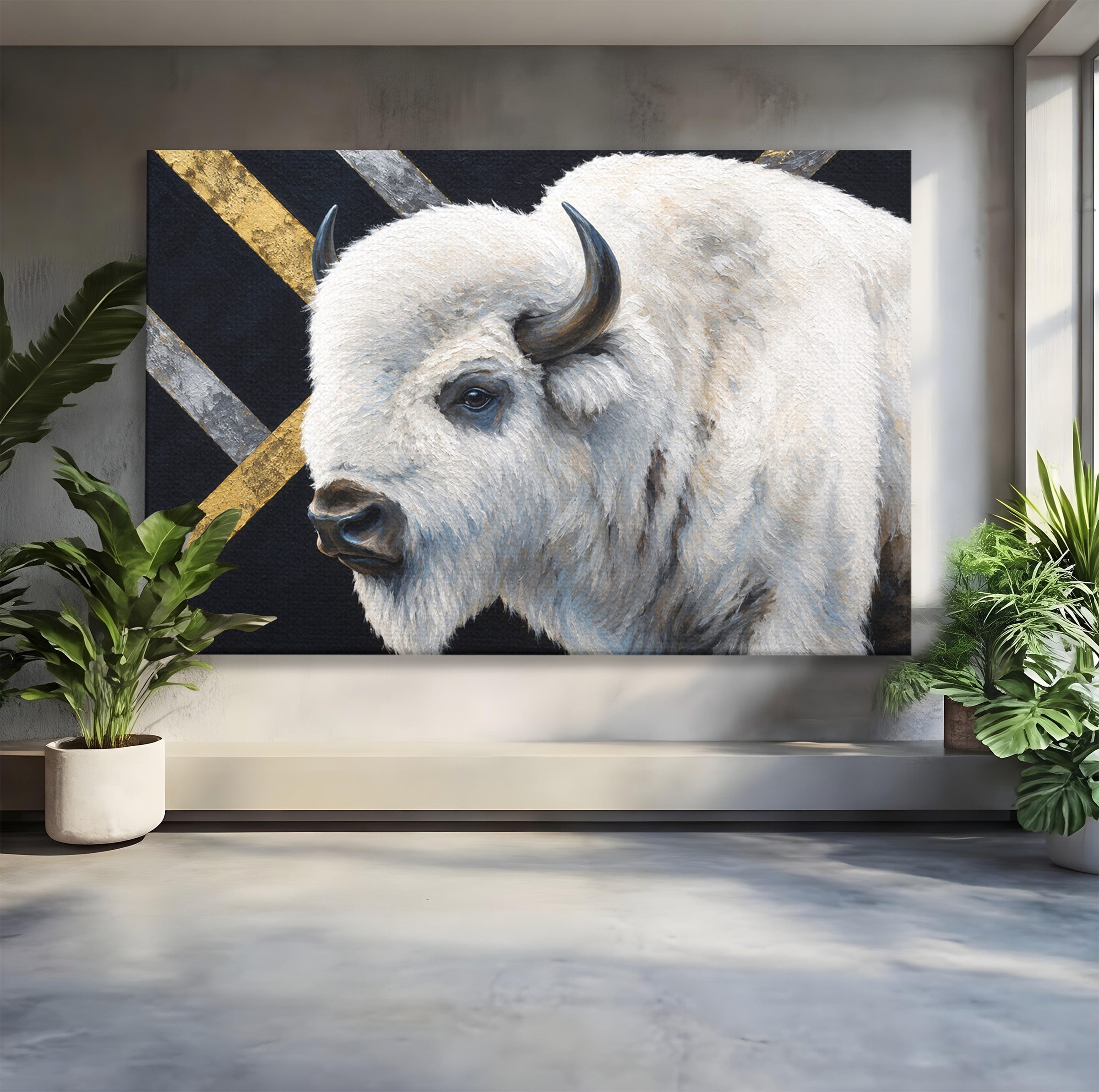 Tablou Canvas Premium LuxCanva® M1625, Bizon Alb Regal, Bizon, Animale, Portret, Salbaticie, Living, Culori Vibrante