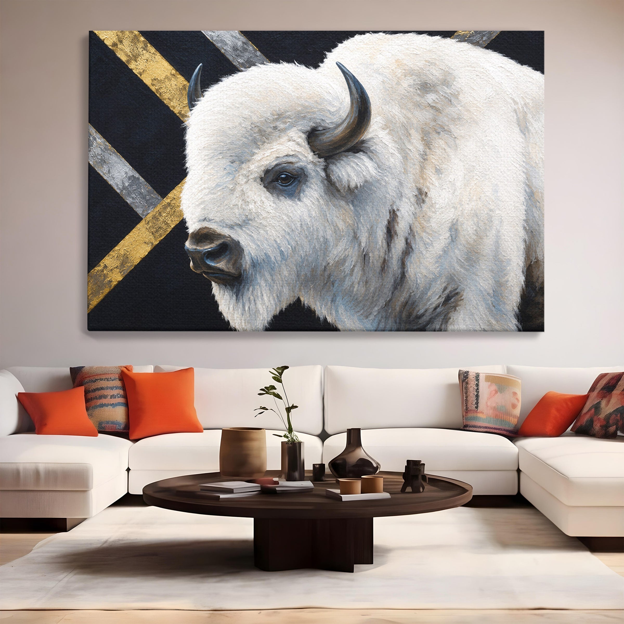 Tablou Canvas Premium LuxCanva® M1625, Bizon Alb Regal, Bizon, Animale, Portret, Salbaticie, Living, Culori Vibrante