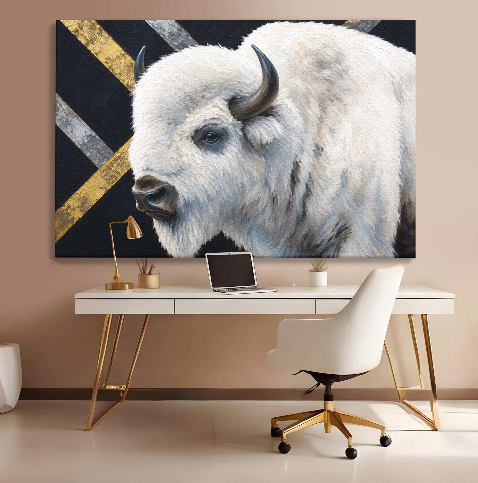Tablou Canvas Premium LuxCanva® M1625, Bizon Alb Regal, Bizon, Animale, Portret, Salbaticie, Living, Culori Vibrante