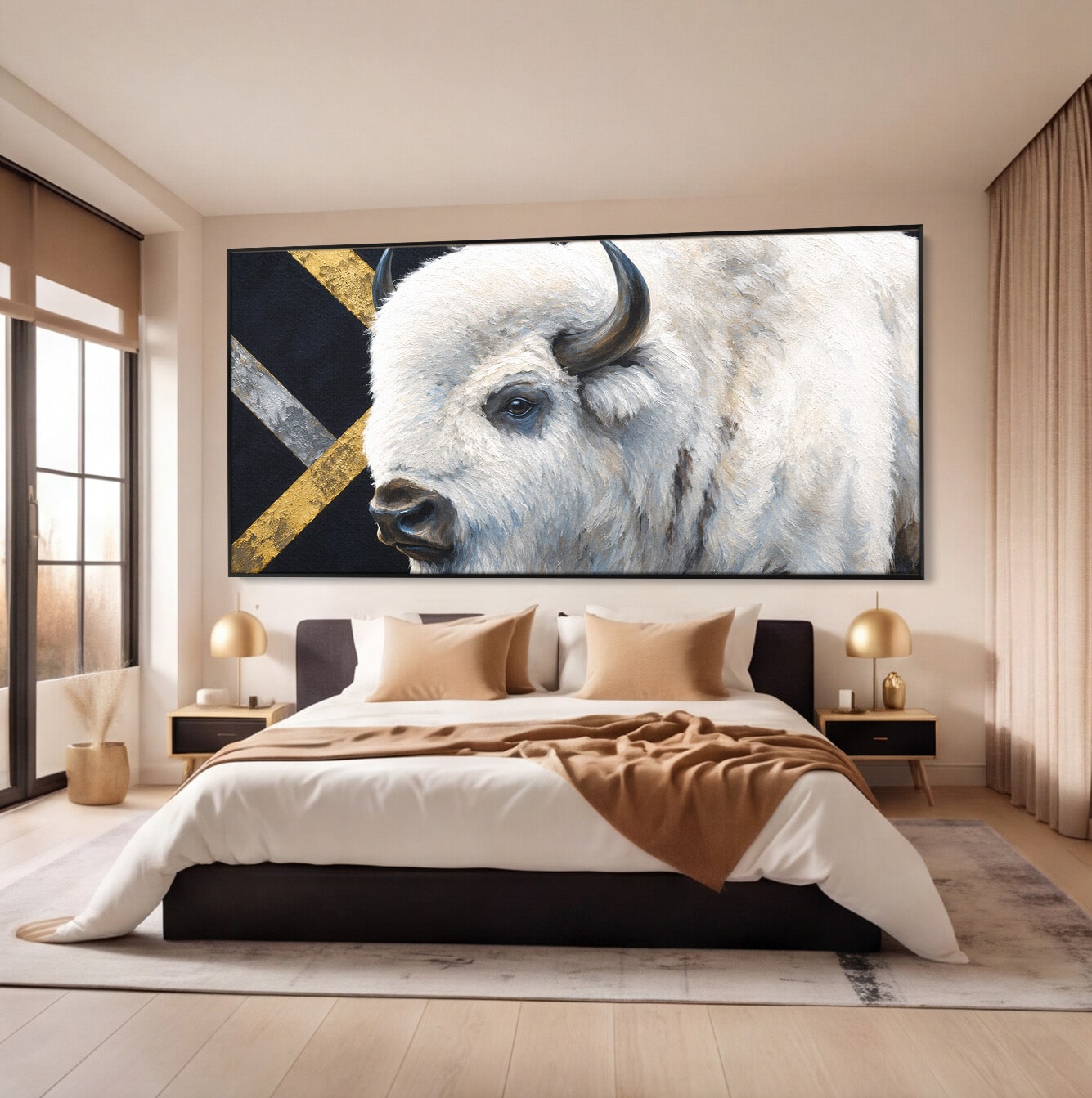 Tablou Canvas Premium LuxCanva® M1625, Bizon Alb Regal, Bizon, Animale, Portret, Salbaticie, Living, Culori Vibrante