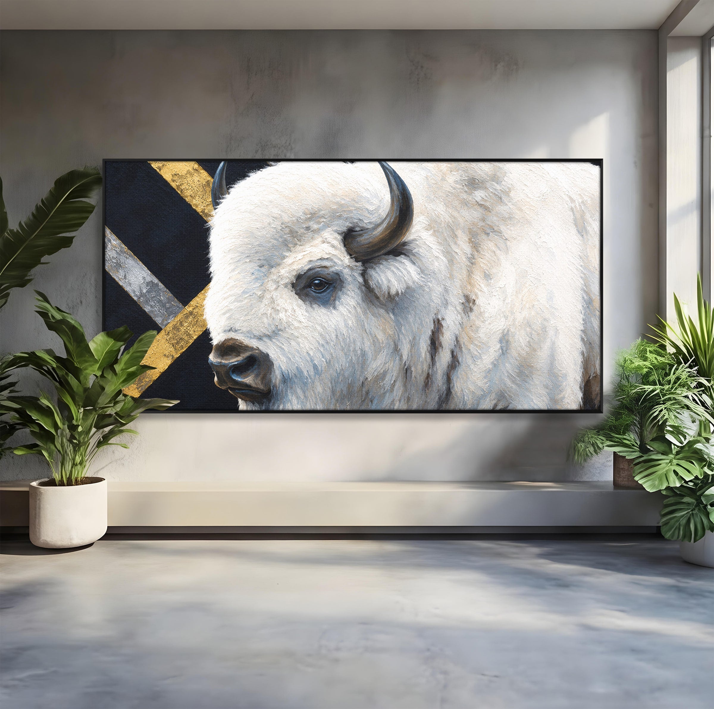 Tablou Canvas Premium LuxCanva® M1625, Bizon Alb Regal, Bizon, Animale, Portret, Salbaticie, Living, Culori Vibrante