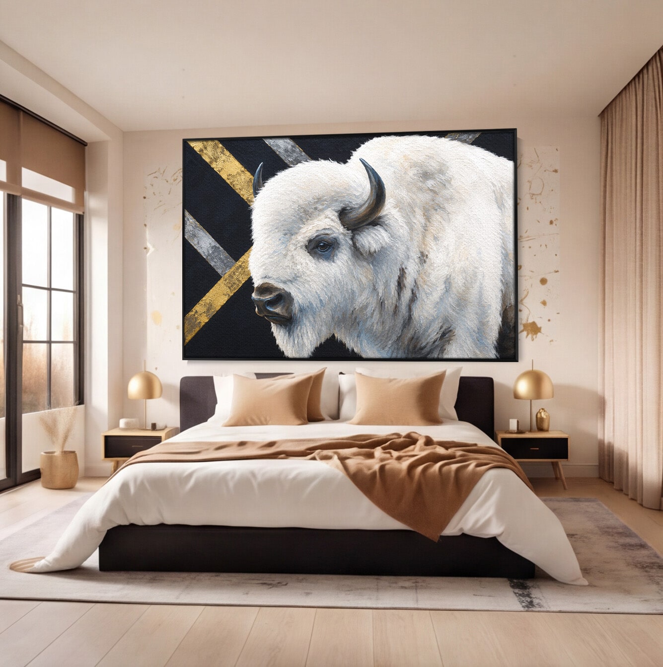 Tablou Canvas Premium LuxCanva® M1625, Bizon Alb Regal, Bizon, Animale, Portret, Salbaticie, Living, Culori Vibrante