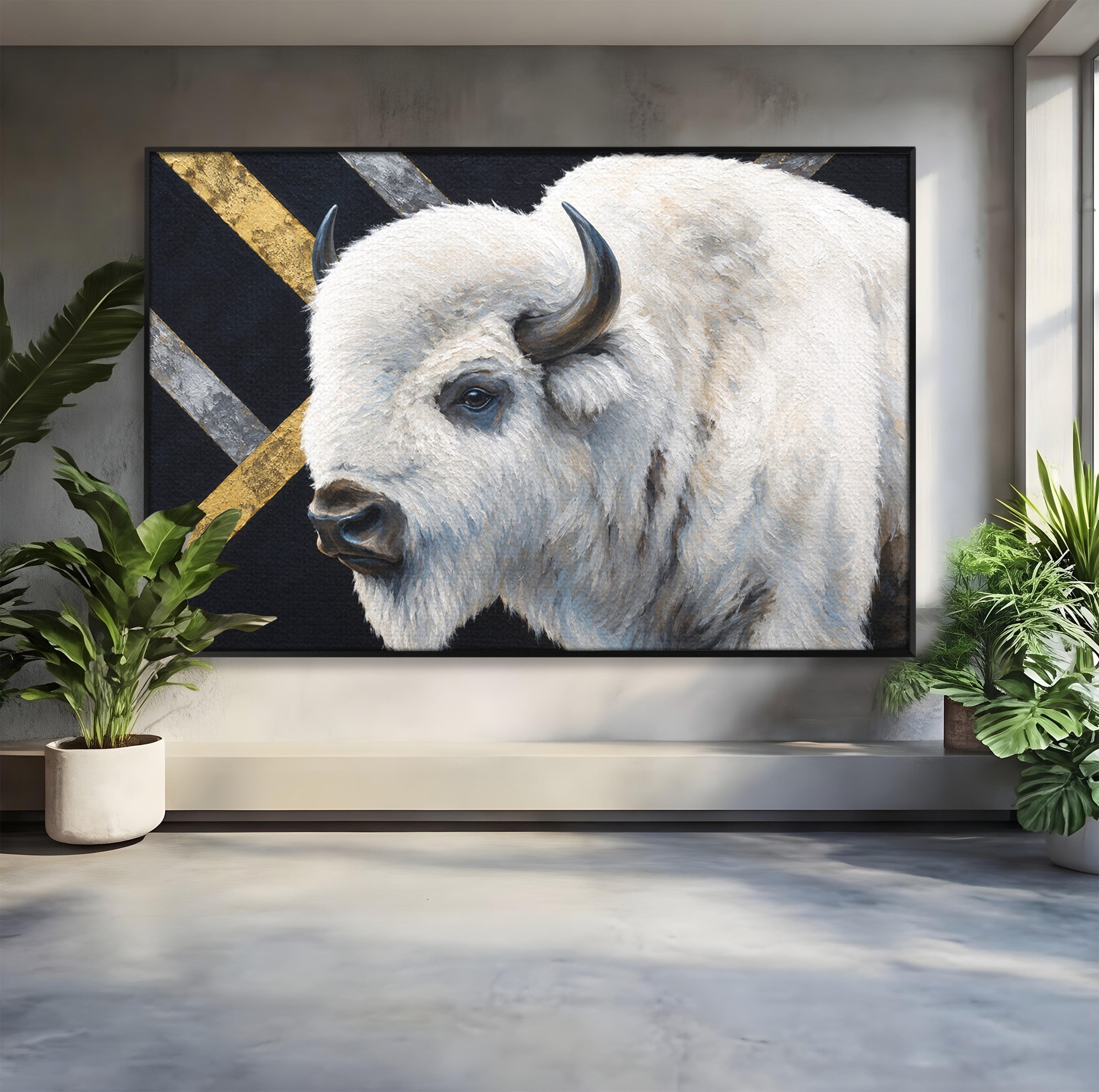 Tablou Canvas Premium LuxCanva® M1625, Bizon Alb Regal, Bizon, Animale, Portret, Salbaticie, Living, Culori Vibrante