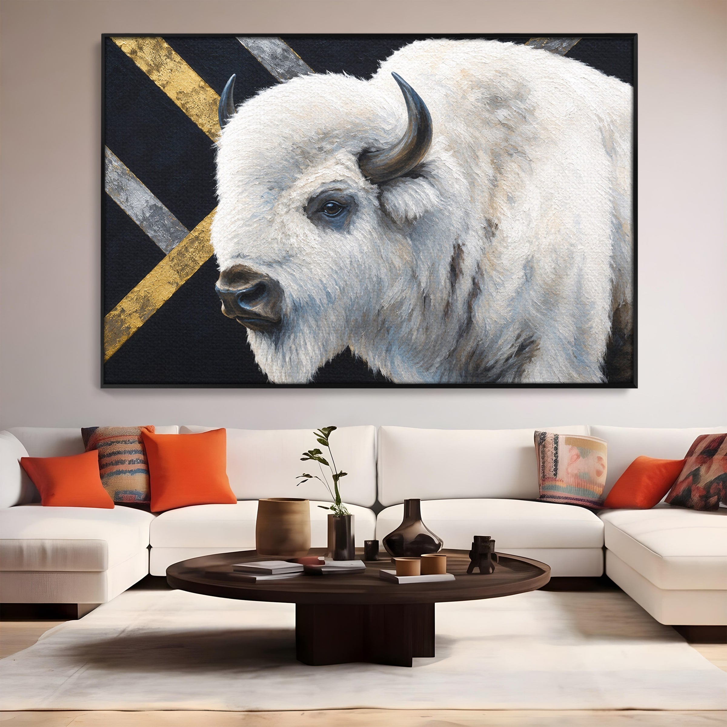Tablou Canvas Premium LuxCanva® M1625, Bizon Alb Regal, Bizon, Animale, Portret, Salbaticie, Living, Culori Vibrante