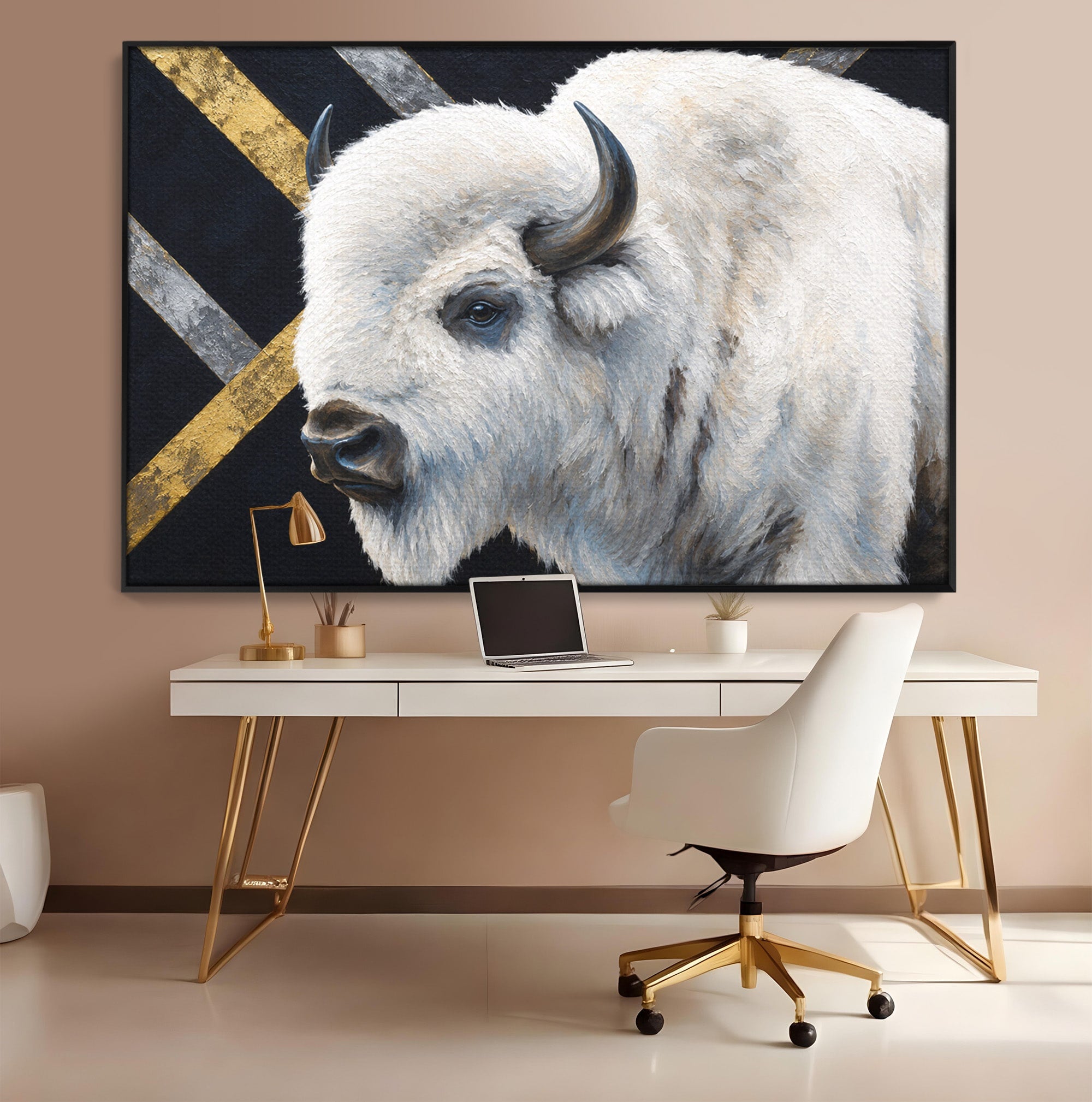 Tablou Canvas Premium LuxCanva® M1625, Bizon Alb Regal, Bizon, Animale, Portret, Salbaticie, Living, Culori Vibrante