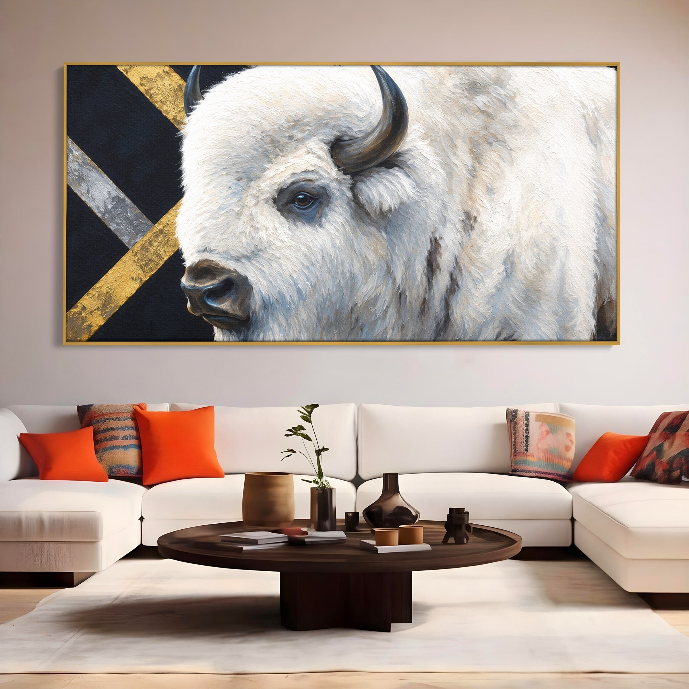 Tablou Canvas Premium LuxCanva® M1625, Bizon Alb Regal, Bizon, Animale, Portret, Salbaticie, Living, Culori Vibrante
