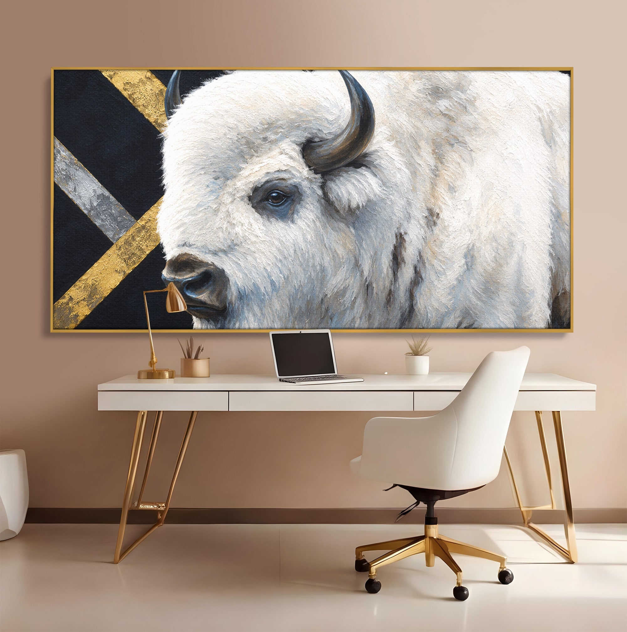Tablou Canvas Premium LuxCanva® M1625, Bizon Alb Regal, Bizon, Animale, Portret, Salbaticie, Living, Culori Vibrante