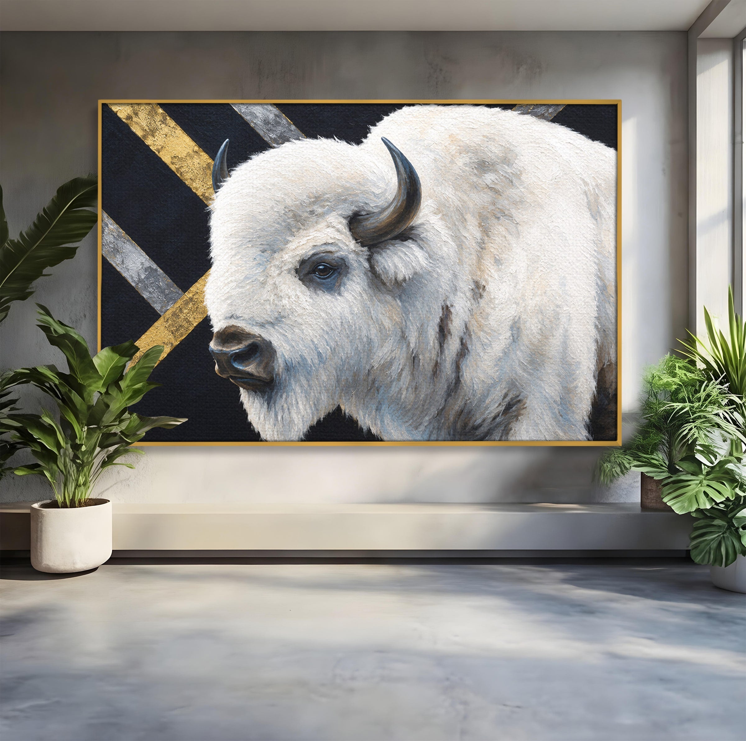 Tablou Canvas Premium LuxCanva® M1625, Bizon Alb Regal, Bizon, Animale, Portret, Salbaticie, Living, Culori Vibrante