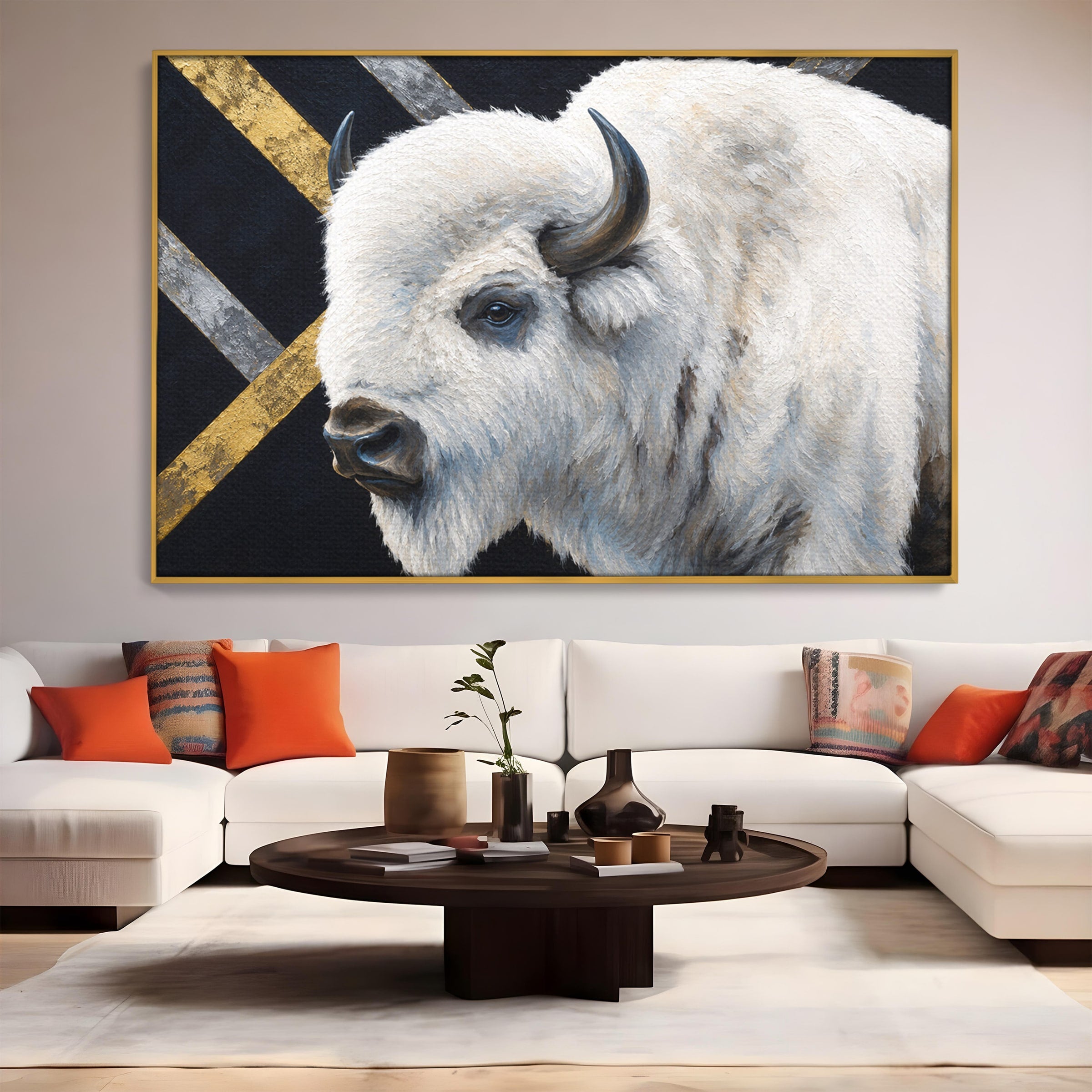 Tablou Canvas Premium LuxCanva® M1625, Bizon Alb Regal, Bizon, Animale, Portret, Salbaticie, Living, Culori Vibrante
