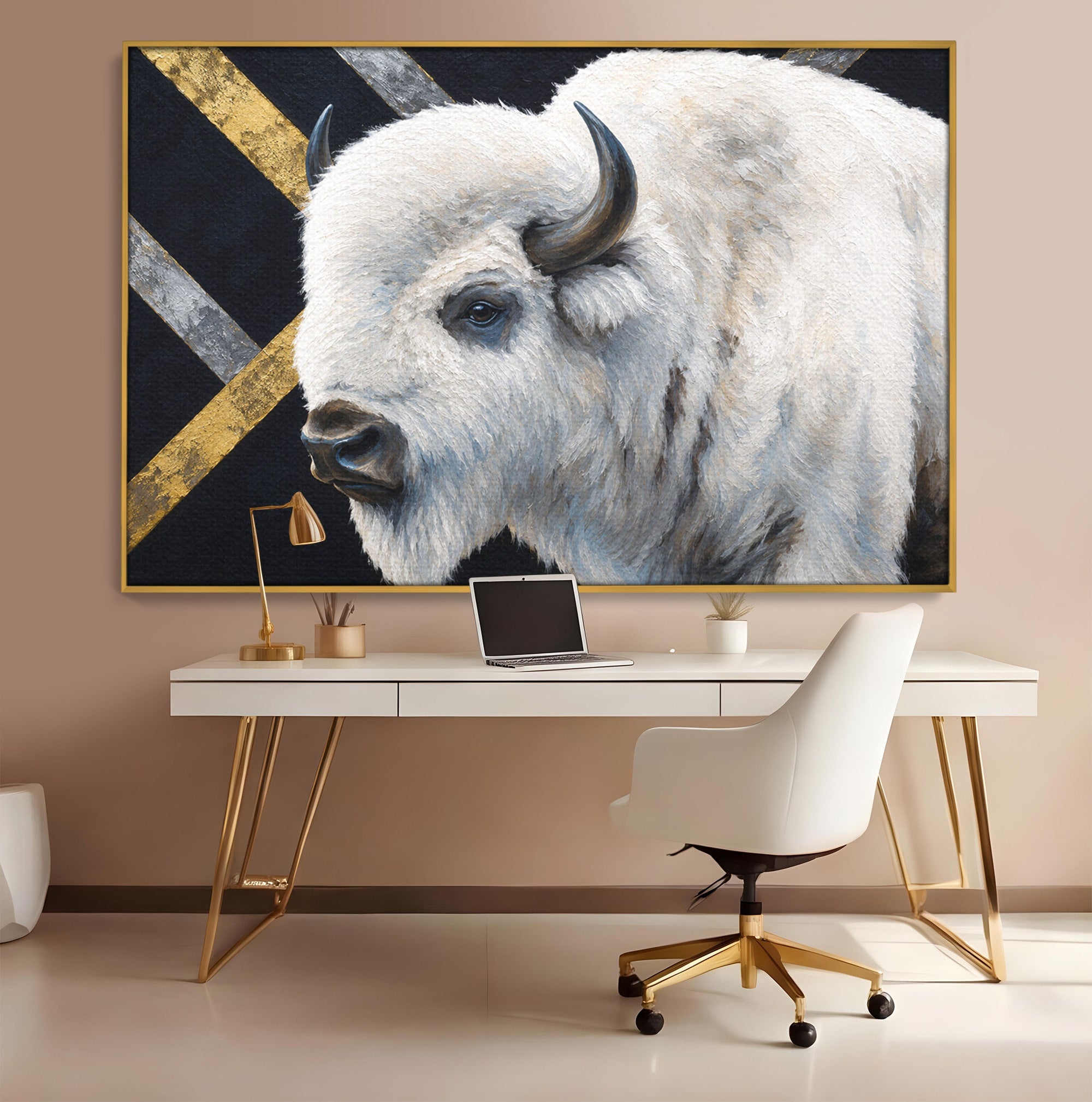 Tablou Canvas Premium LuxCanva® M1625, Bizon Alb Regal, Bizon, Animale, Portret, Salbaticie, Living, Culori Vibrante