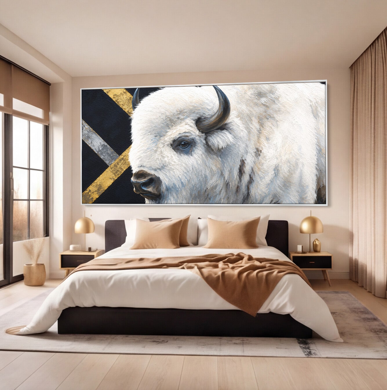 Tablou Canvas Premium LuxCanva® M1625, Bizon Alb Regal, Bizon, Animale, Portret, Salbaticie, Living, Culori Vibrante