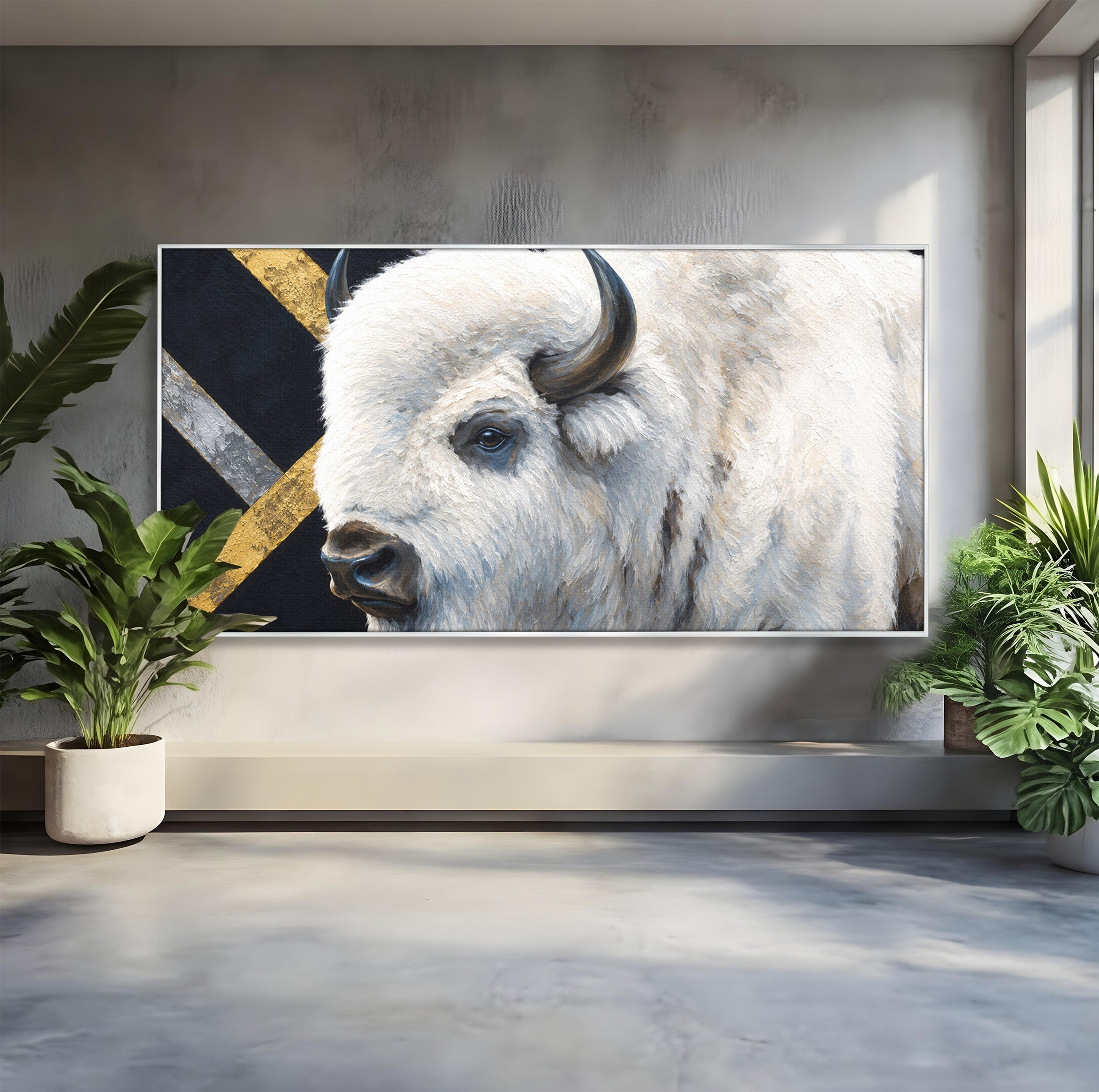 Tablou Canvas Premium LuxCanva® M1625, Bizon Alb Regal, Bizon, Animale, Portret, Salbaticie, Living, Culori Vibrante
