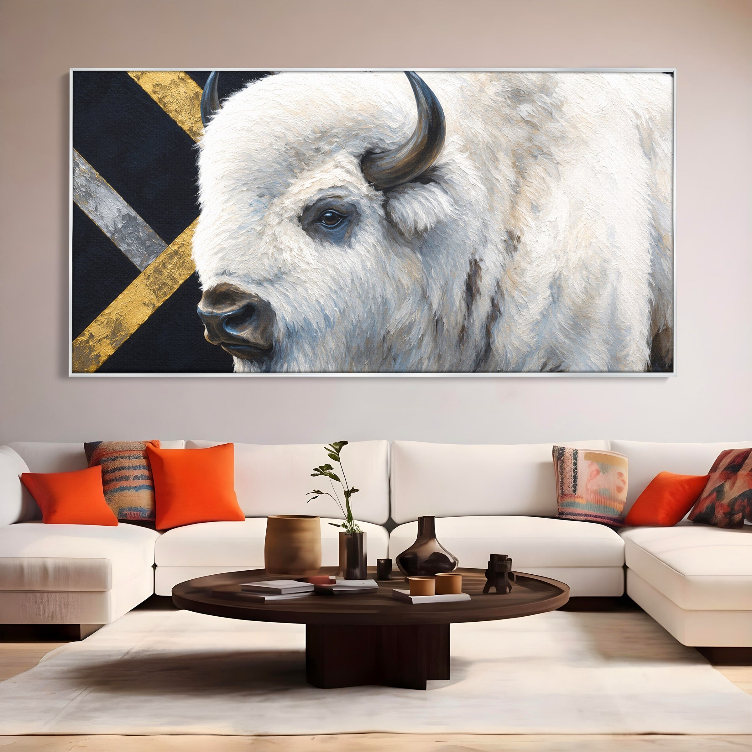 Tablou Canvas Premium LuxCanva® M1625, Bizon Alb Regal, Bizon, Animale, Portret, Salbaticie, Living, Culori Vibrante