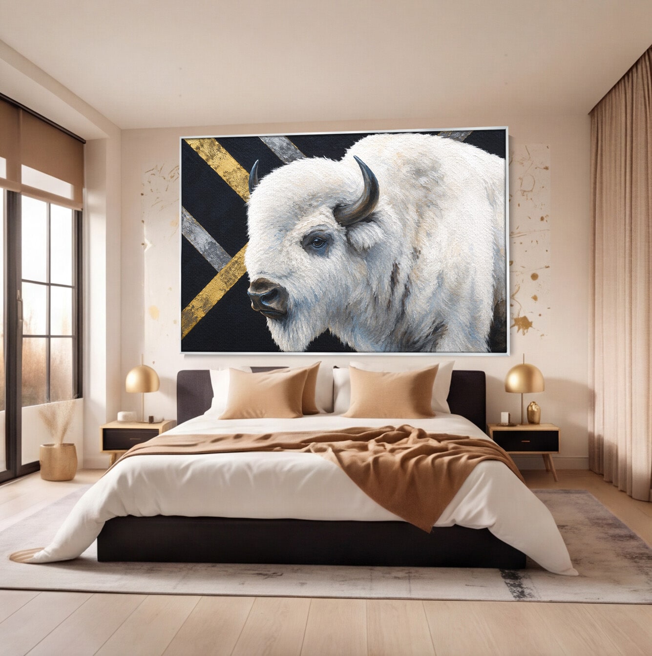 Tablou Canvas Premium LuxCanva® M1625, Bizon Alb Regal, Bizon, Animale, Portret, Salbaticie, Living, Culori Vibrante