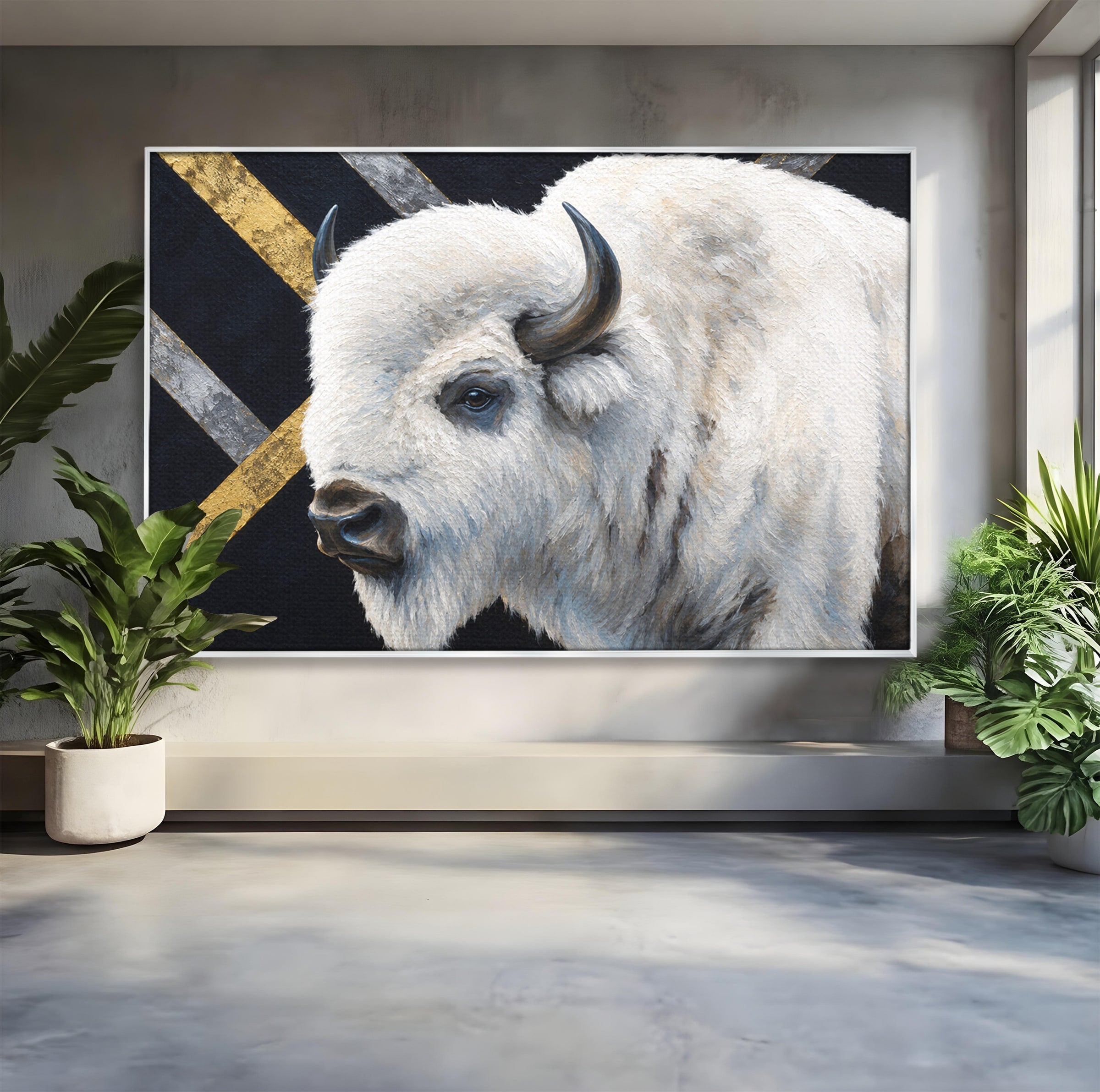 Tablou Canvas Premium LuxCanva® M1625, Bizon Alb Regal, Bizon, Animale, Portret, Salbaticie, Living, Culori Vibrante