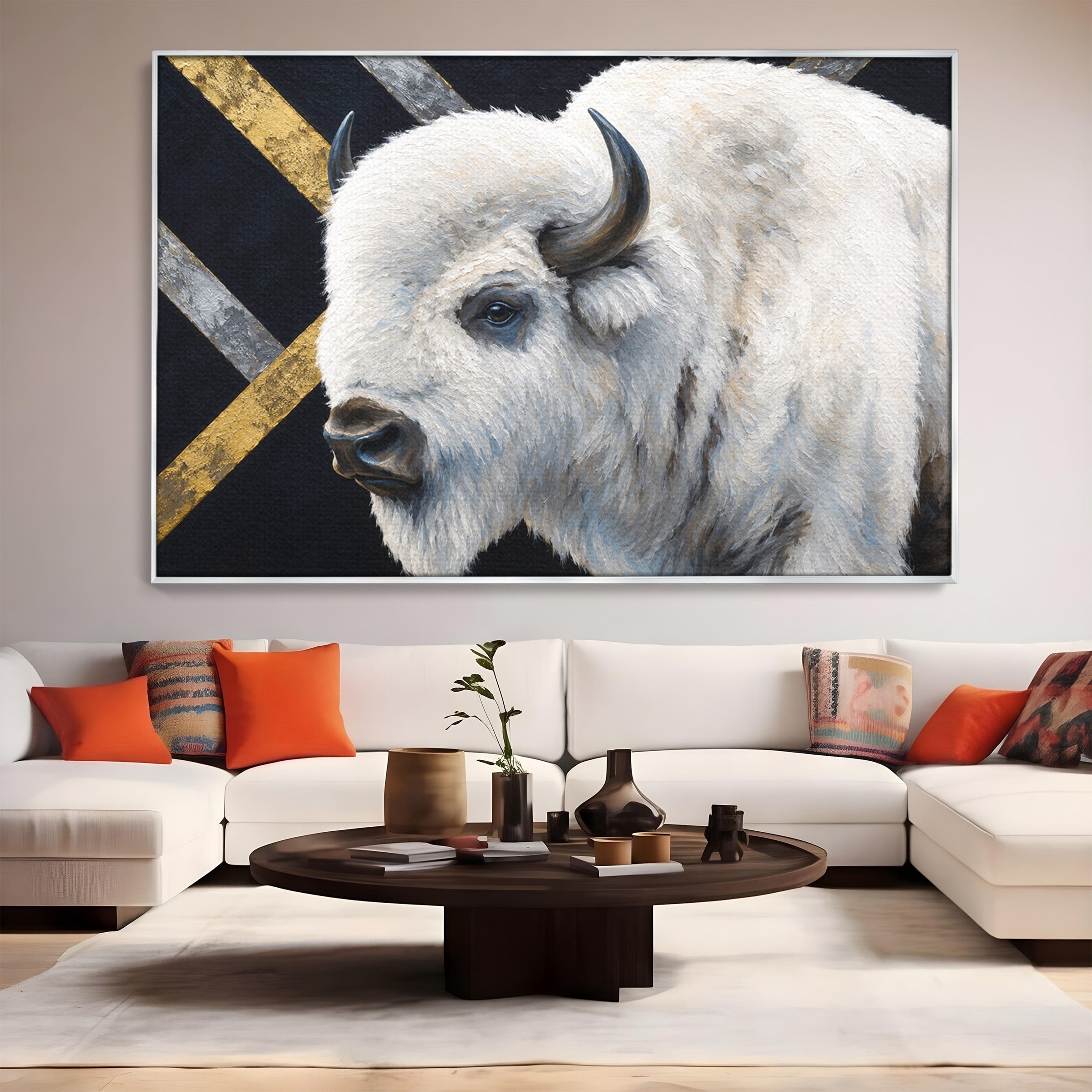 Tablou Canvas Premium LuxCanva® M1625, Bizon Alb Regal, Bizon, Animale, Portret, Salbaticie, Living, Culori Vibrante