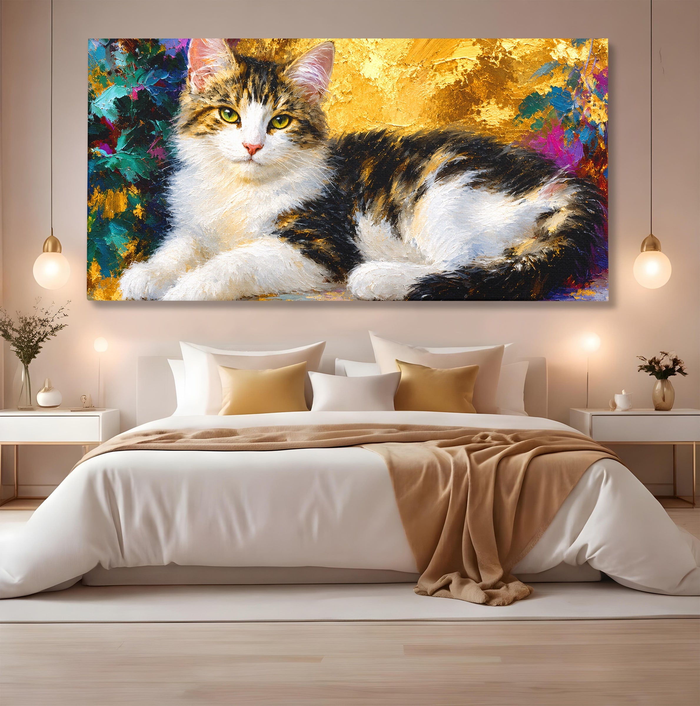 Tablou Canvas Premium LuxCanva® M1627, Pisica Eleganta, Pisica, Animale, Living, Natura, Relaxare, Culori Vibrante