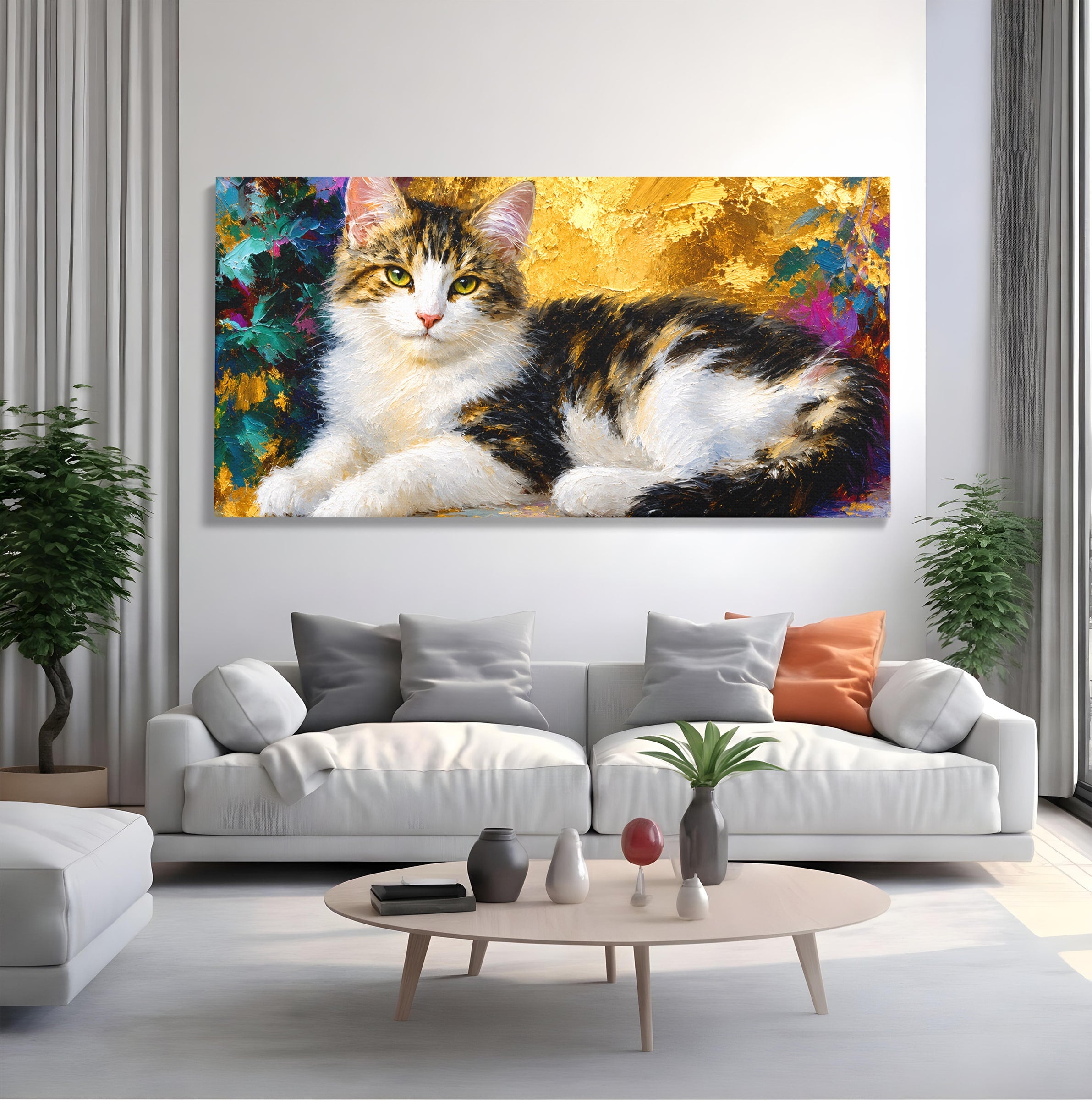 Tablou Canvas Premium LuxCanva® M1627, Pisica Eleganta, Pisica, Animale, Living, Natura, Relaxare, Culori Vibrante