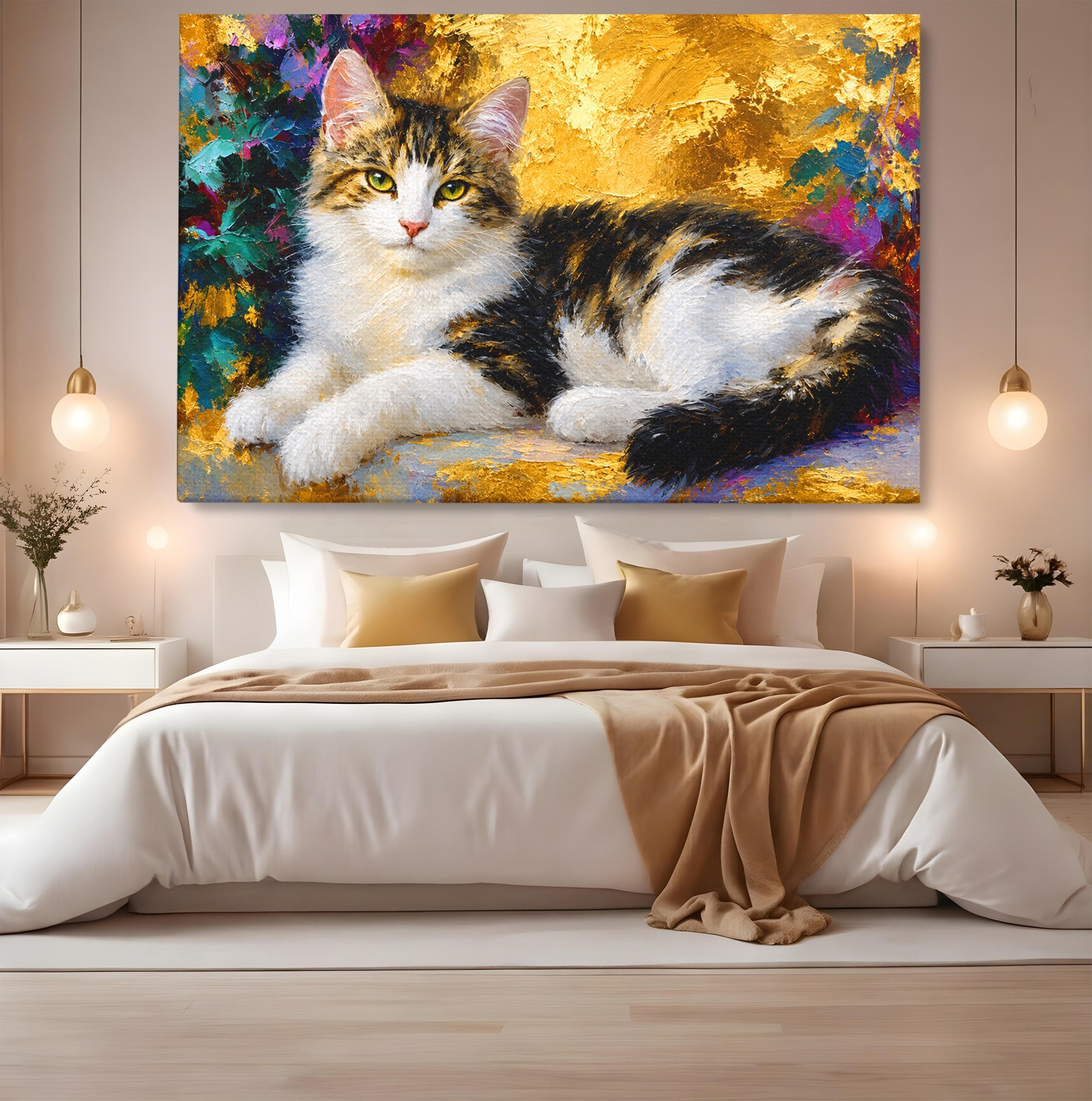 Tablou Canvas Premium LuxCanva® M1627, Pisica Eleganta, Pisica, Animale, Living, Natura, Relaxare, Culori Vibrante