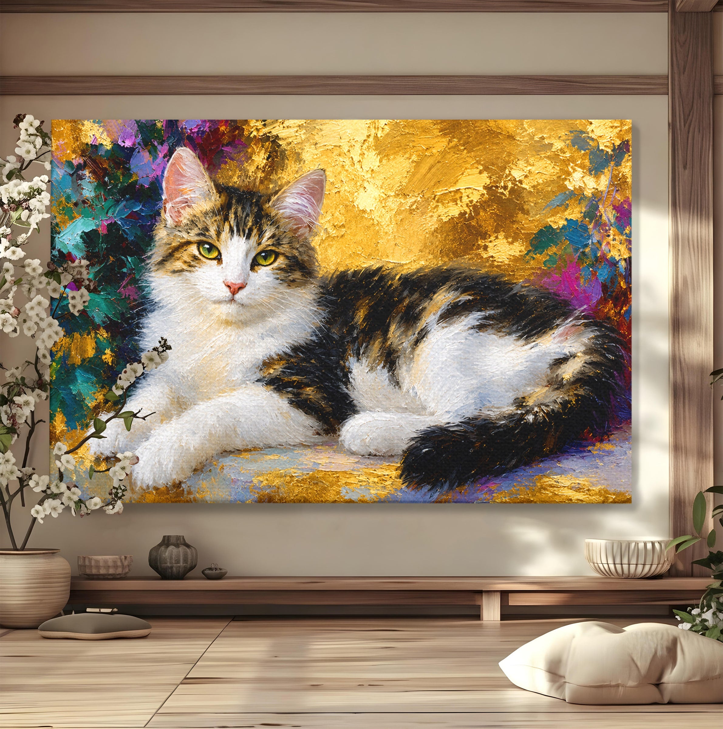Tablou Canvas Premium LuxCanva® M1627, Pisica Eleganta, Pisica, Animale, Living, Natura, Relaxare, Culori Vibrante