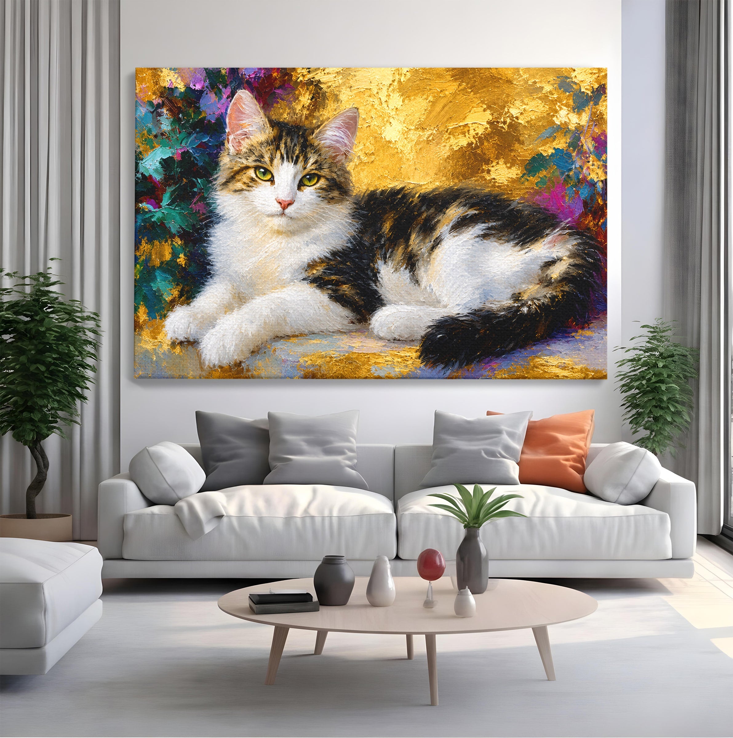 Tablou Canvas Premium LuxCanva® M1627, Pisica Eleganta, Pisica, Animale, Living, Natura, Relaxare, Culori Vibrante
