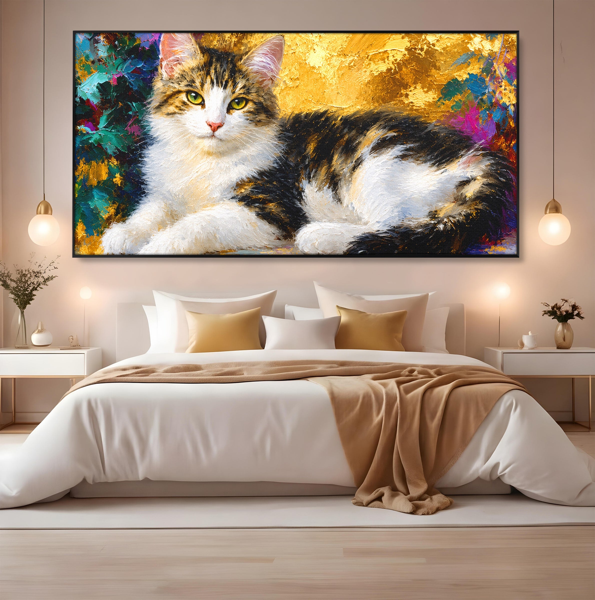 Tablou Canvas Premium LuxCanva® M1627, Pisica Eleganta, Pisica, Animale, Living, Natura, Relaxare, Culori Vibrante