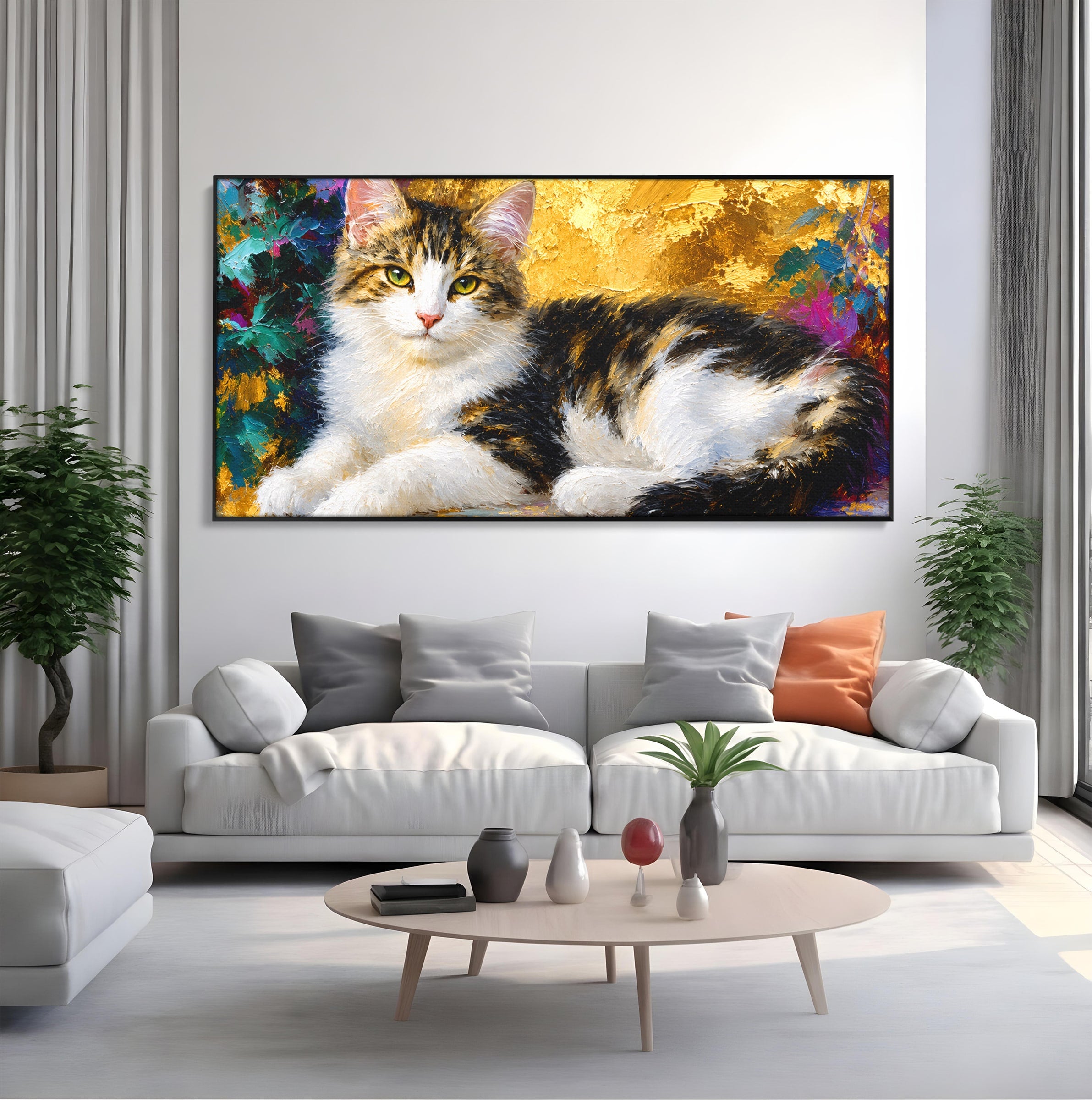 Tablou Canvas Premium LuxCanva® M1627, Pisica Eleganta, Pisica, Animale, Living, Natura, Relaxare, Culori Vibrante
