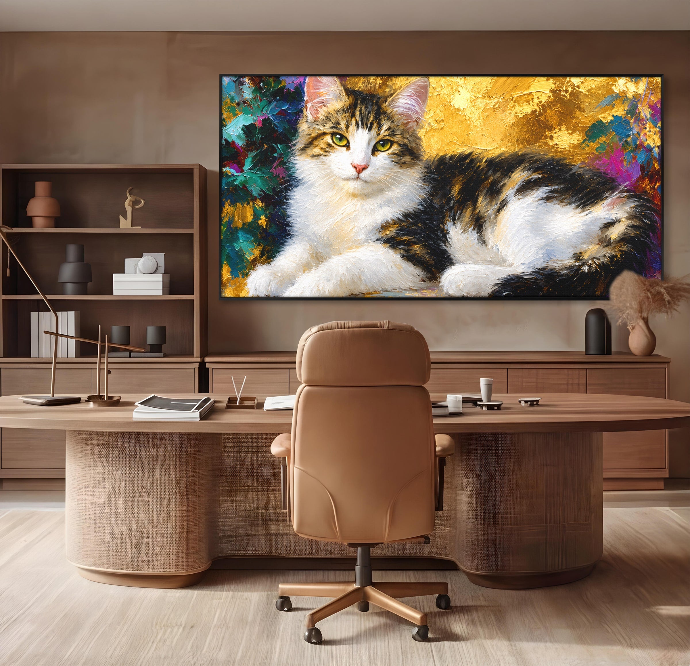 Tablou Canvas Premium LuxCanva® M1627, Pisica Eleganta, Pisica, Animale, Living, Natura, Relaxare, Culori Vibrante