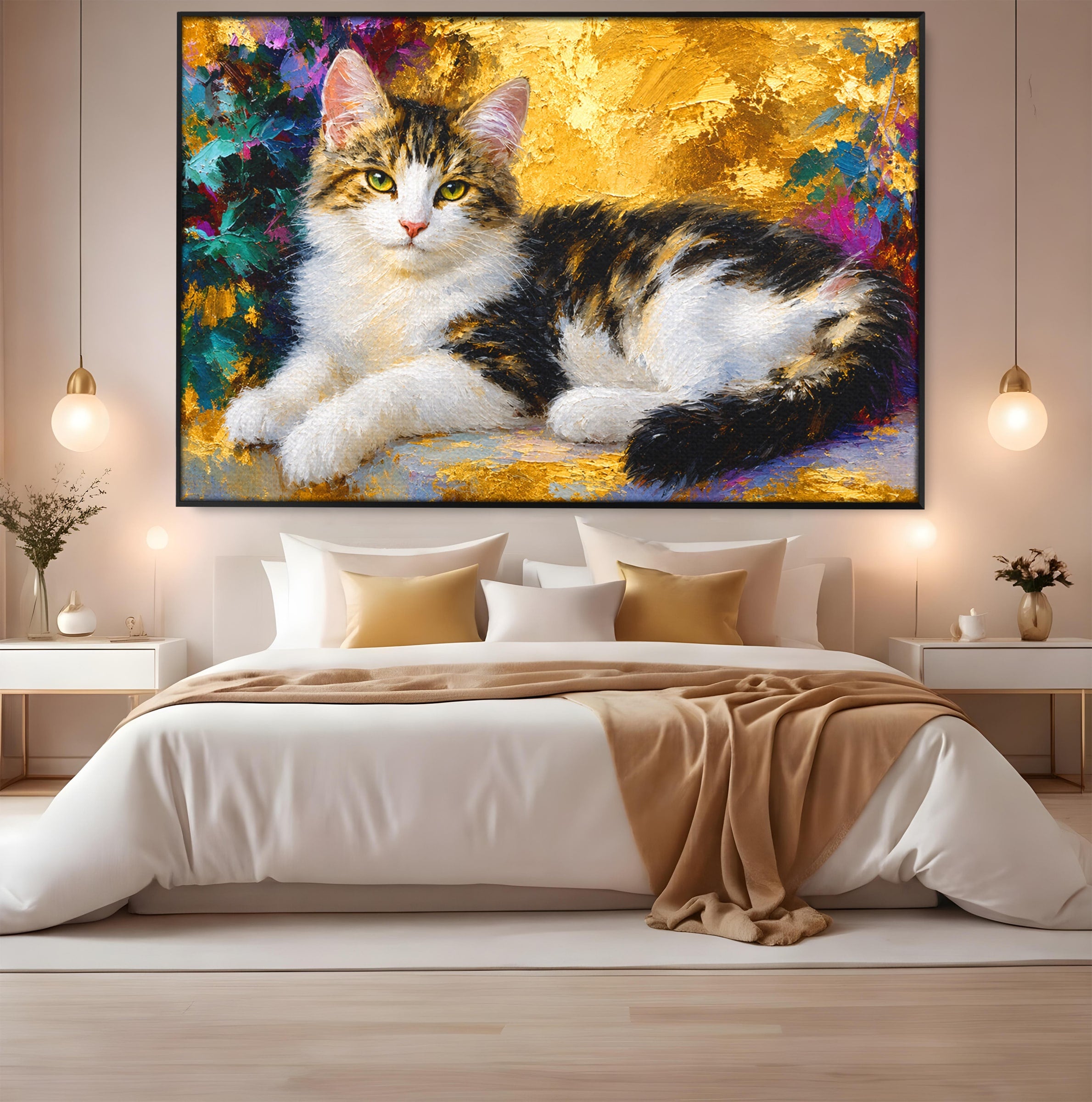 Tablou Canvas Premium LuxCanva® M1627, Pisica Eleganta, Pisica, Animale, Living, Natura, Relaxare, Culori Vibrante