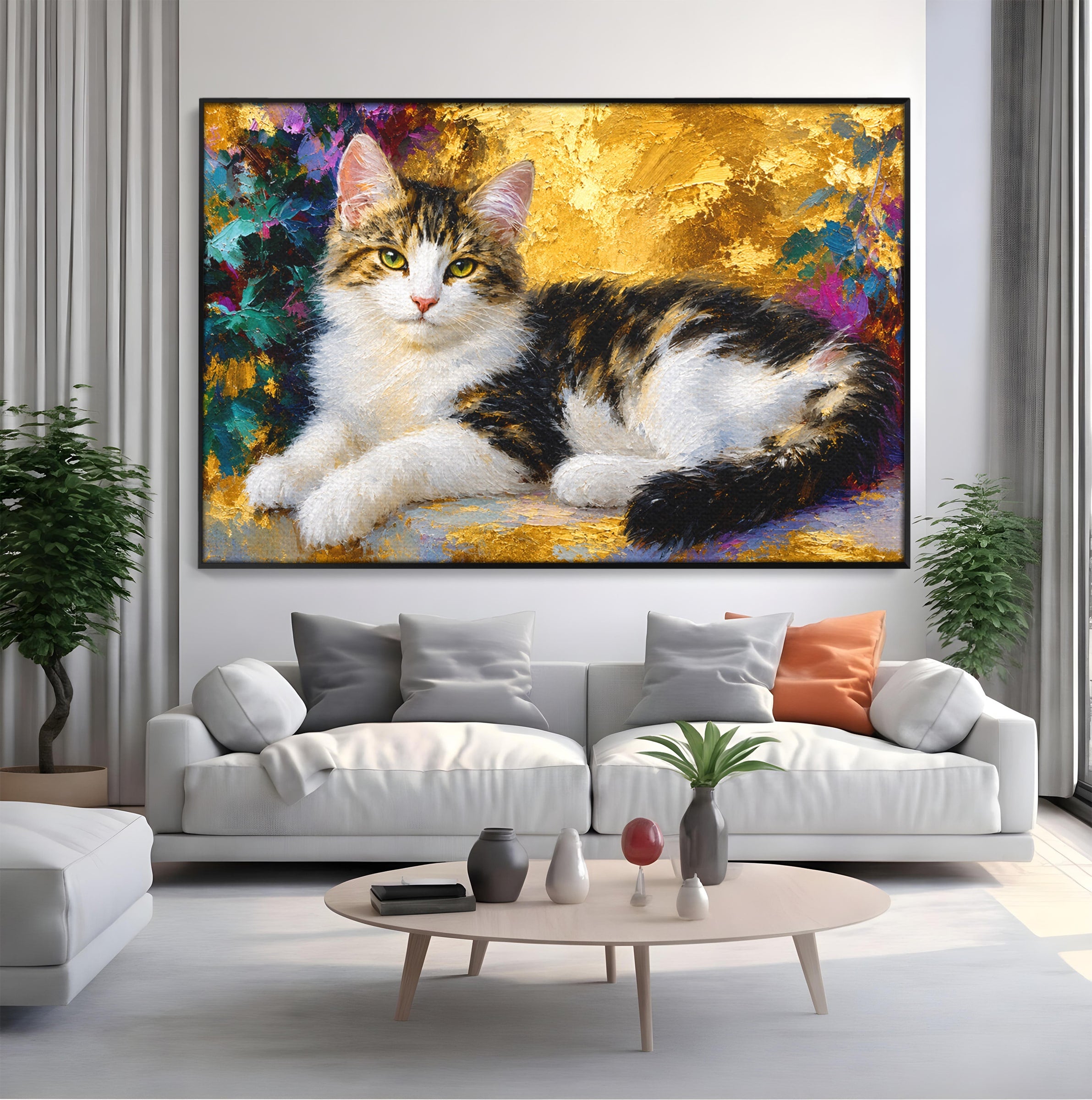Tablou Canvas Premium LuxCanva® M1627, Pisica Eleganta, Pisica, Animale, Living, Natura, Relaxare, Culori Vibrante