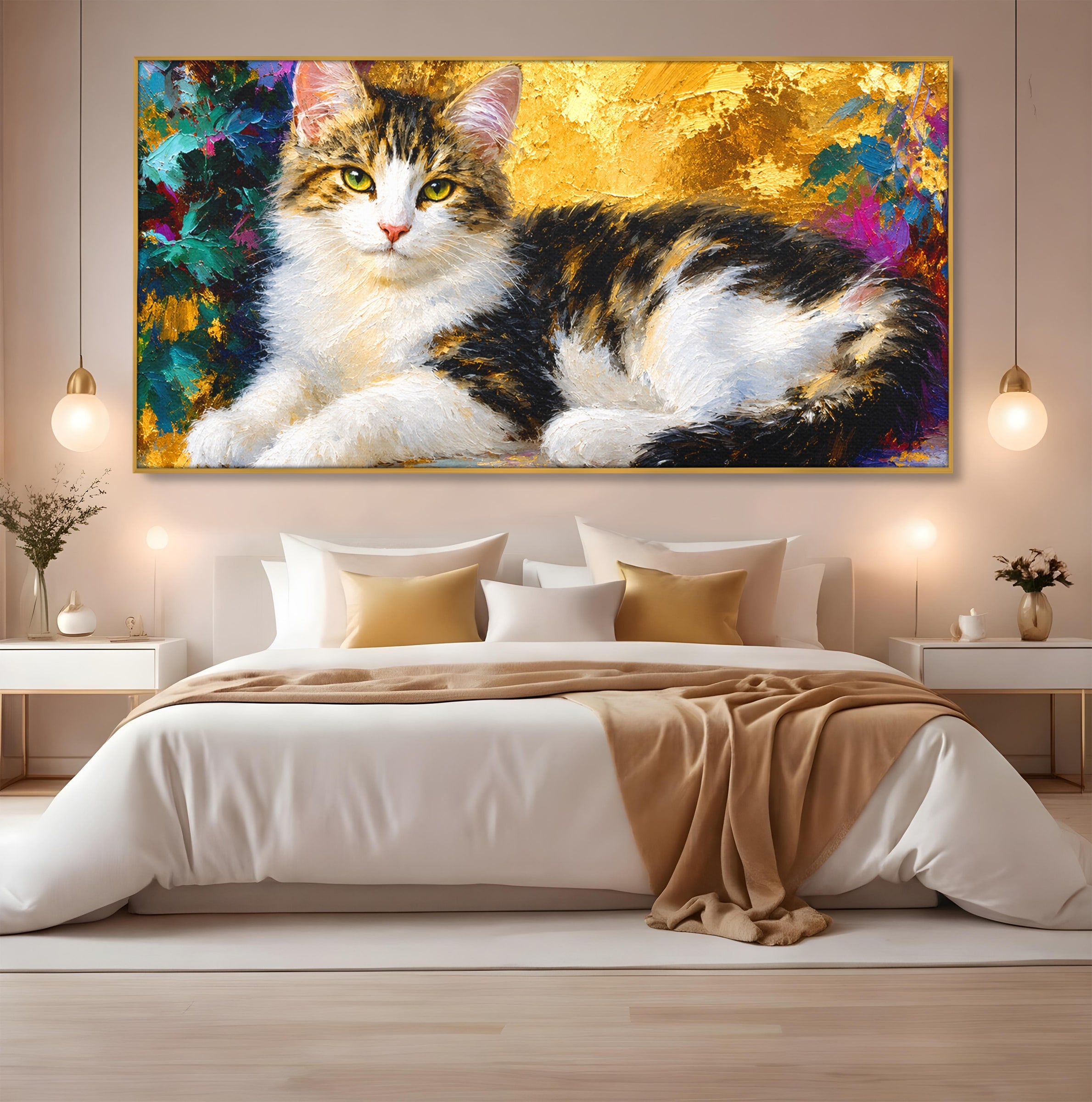 Tablou Canvas Premium LuxCanva® M1627, Pisica Eleganta, Pisica, Animale, Living, Natura, Relaxare, Culori Vibrante