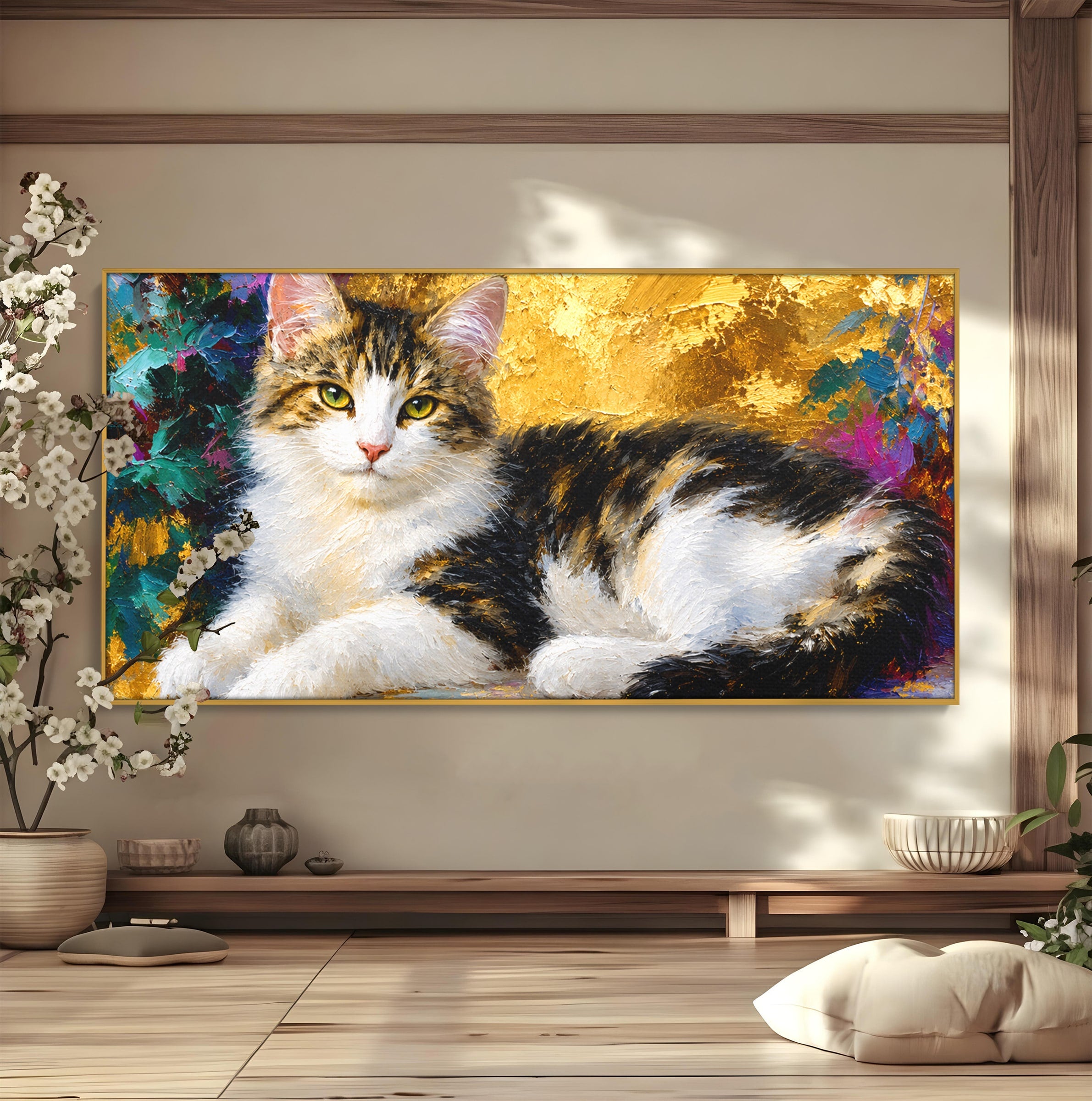 Tablou Canvas Premium LuxCanva® M1627, Pisica Eleganta, Pisica, Animale, Living, Natura, Relaxare, Culori Vibrante