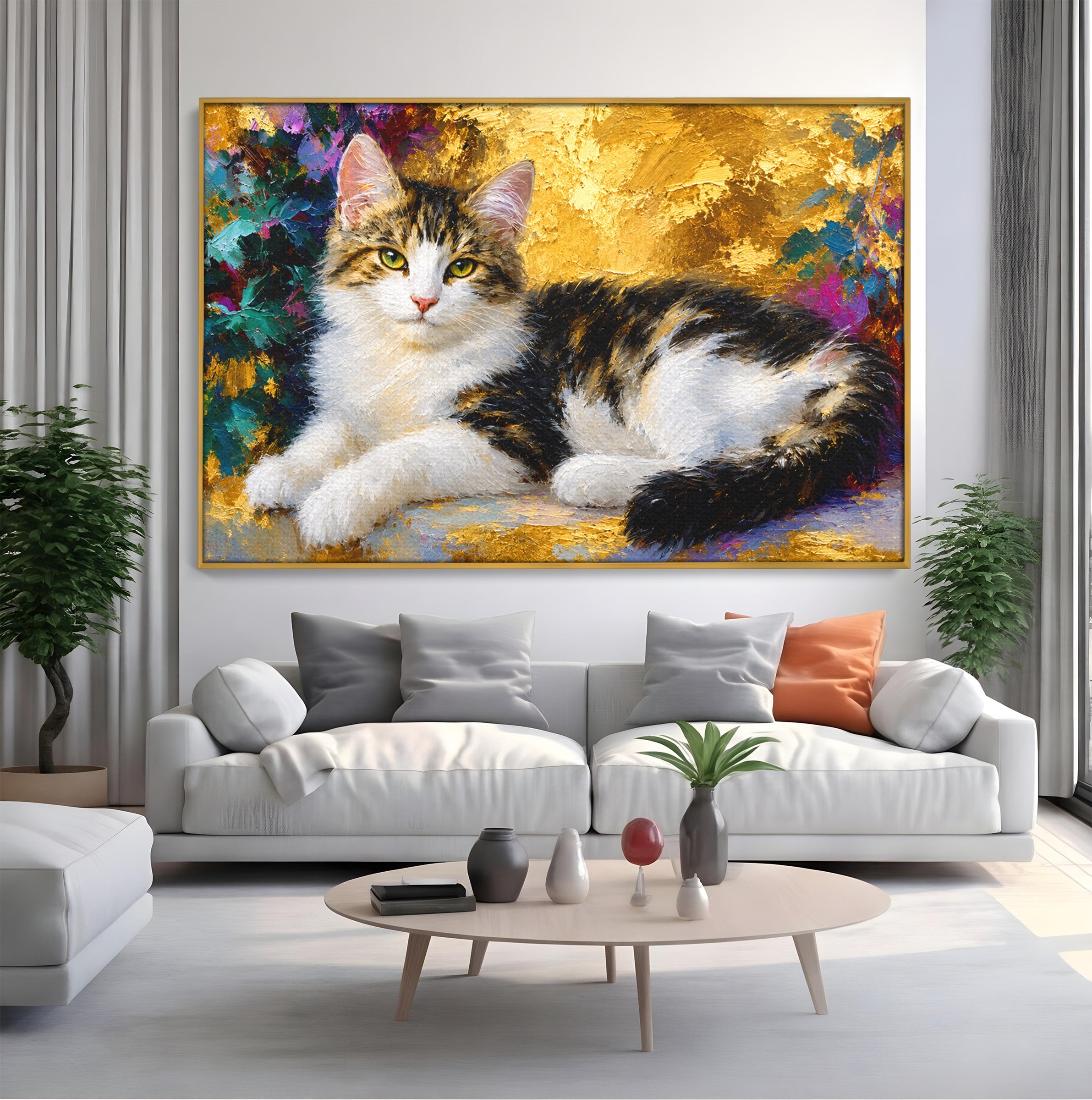Tablou Canvas Premium LuxCanva® M1627, Pisica Eleganta, Pisica, Animale, Living, Natura, Relaxare, Culori Vibrante