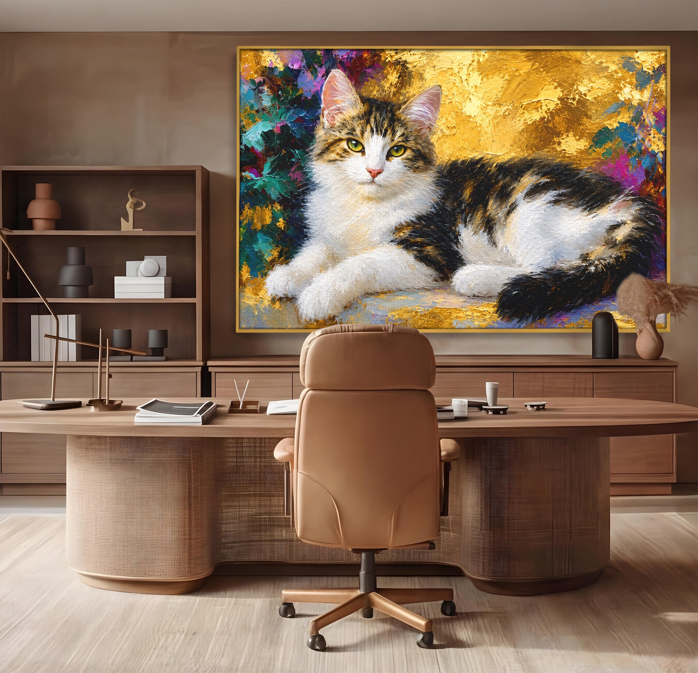 Tablou Canvas Premium LuxCanva® M1627, Pisica Eleganta, Pisica, Animale, Living, Natura, Relaxare, Culori Vibrante