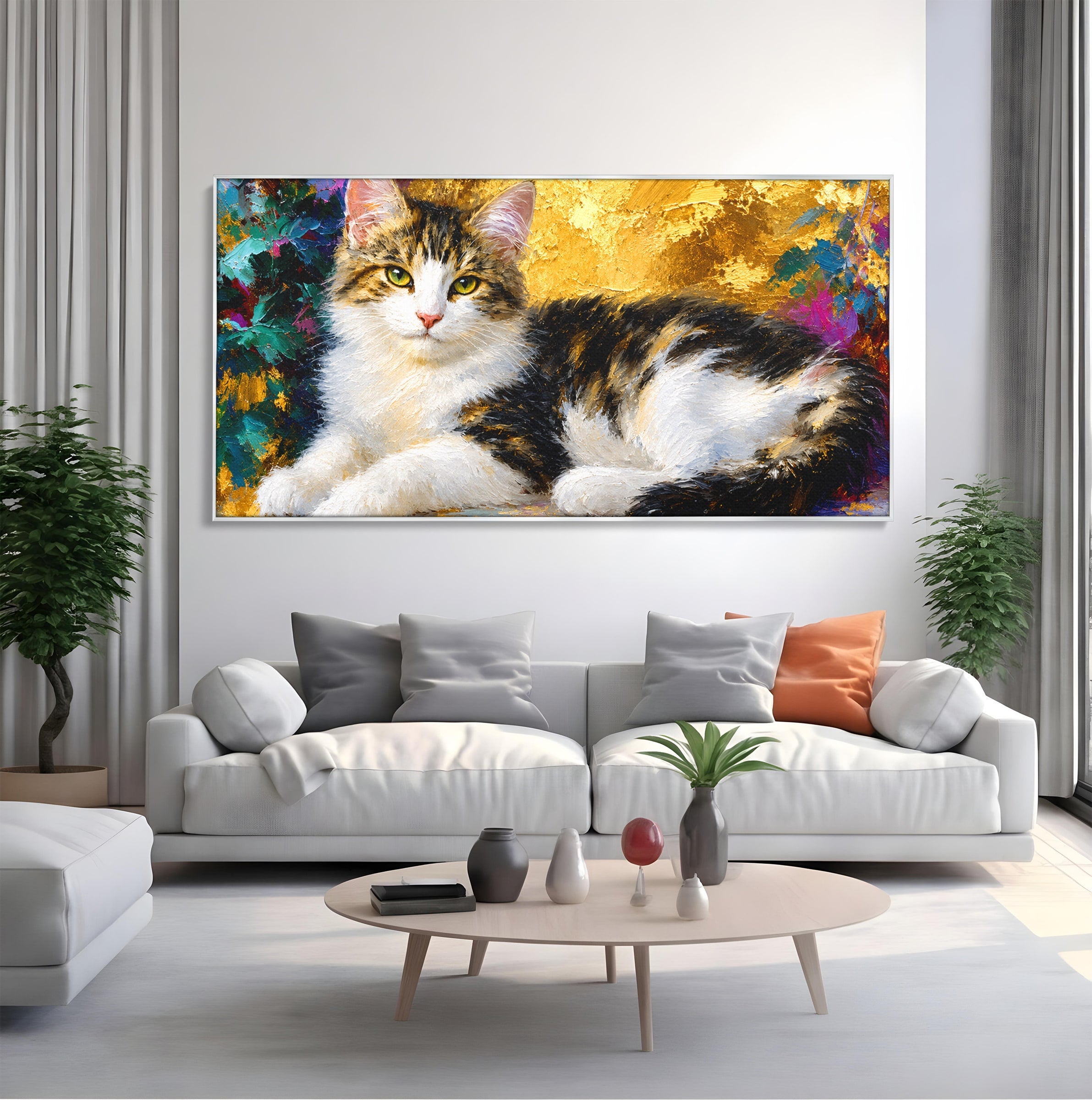 Tablou Canvas Premium LuxCanva® M1627, Pisica Eleganta, Pisica, Animale, Living, Natura, Relaxare, Culori Vibrante