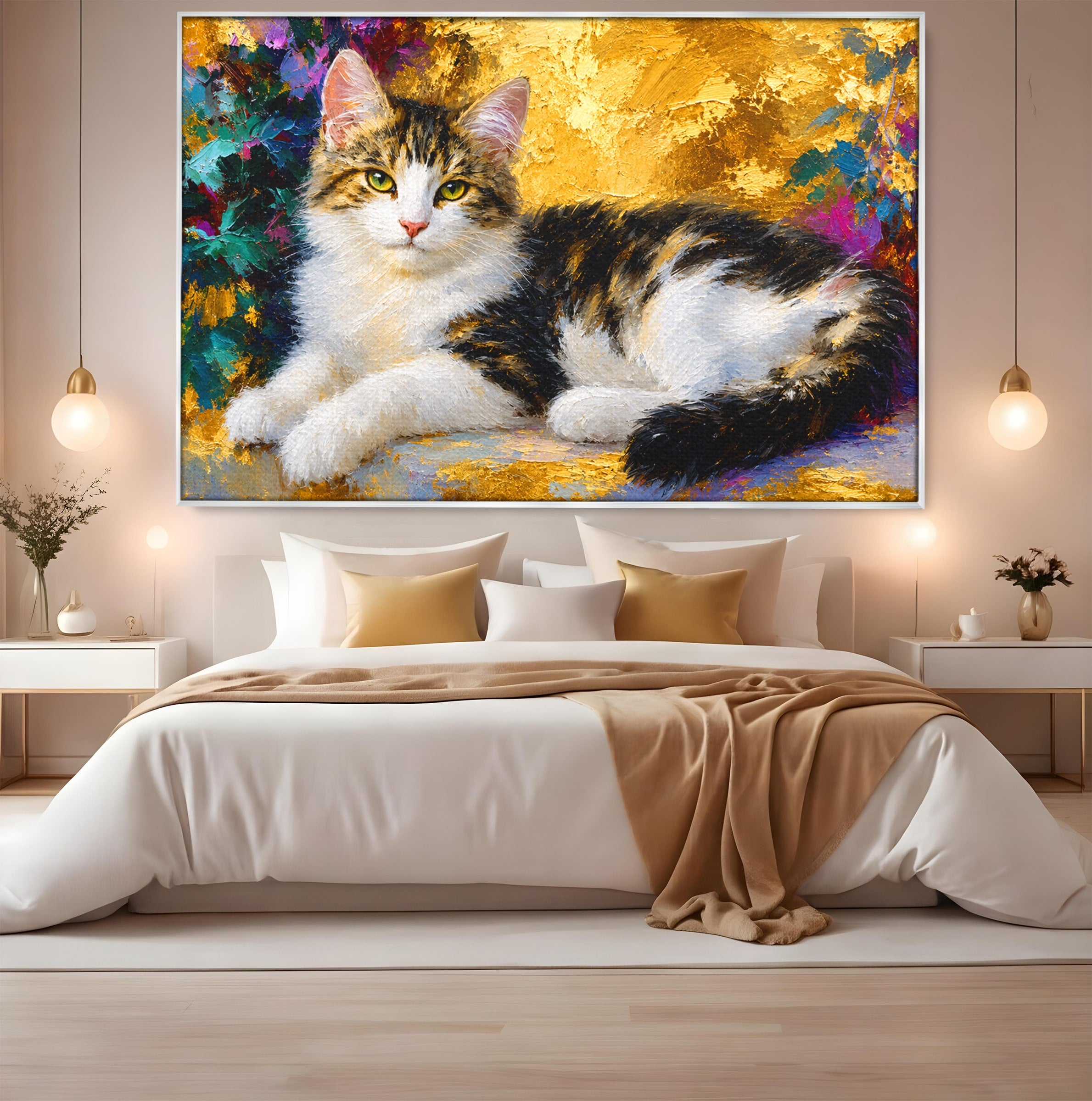 Tablou Canvas Premium LuxCanva® M1627, Pisica Eleganta, Pisica, Animale, Living, Natura, Relaxare, Culori Vibrante