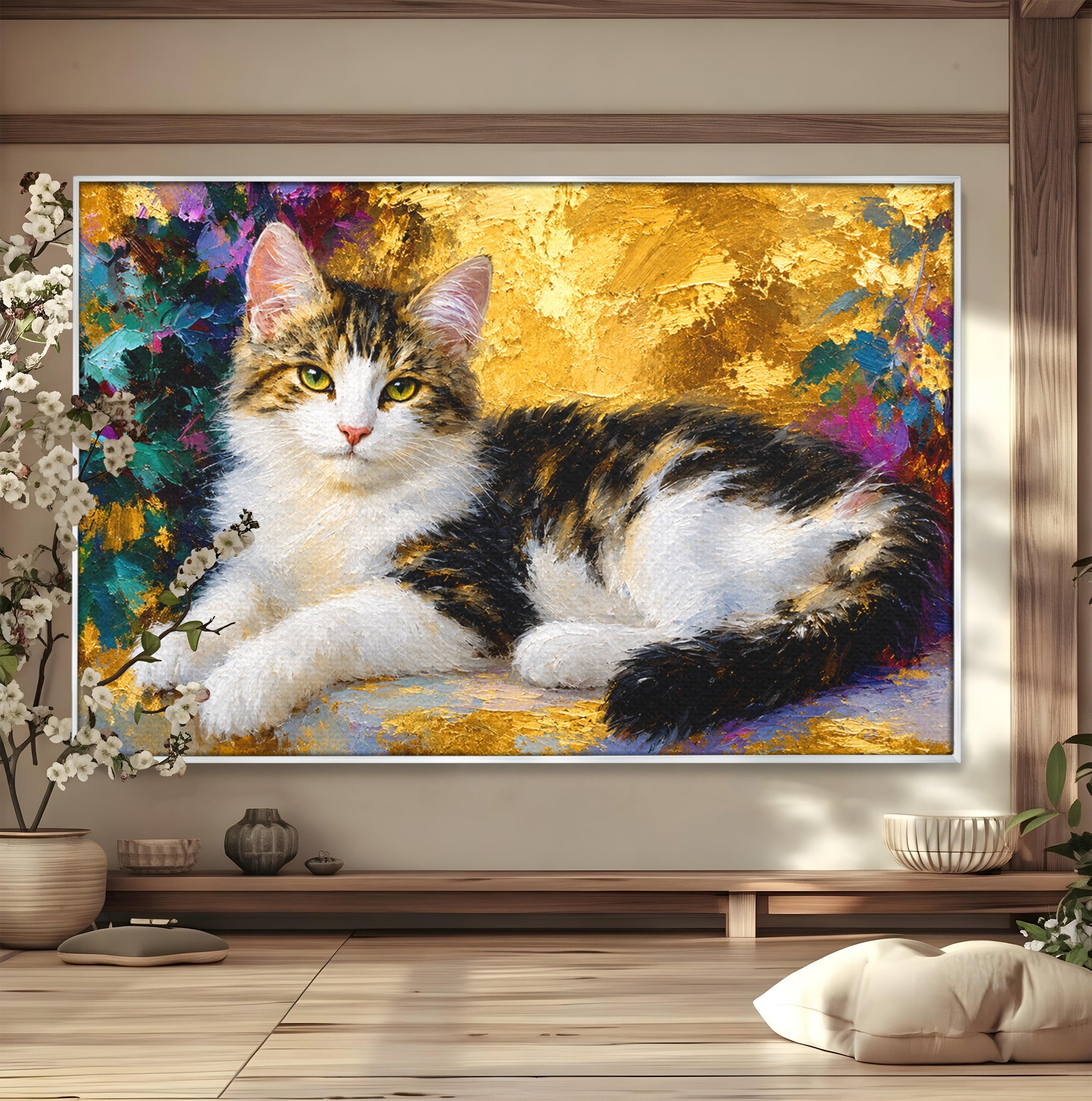 Tablou Canvas Premium LuxCanva® M1627, Pisica Eleganta, Pisica, Animale, Living, Natura, Relaxare, Culori Vibrante