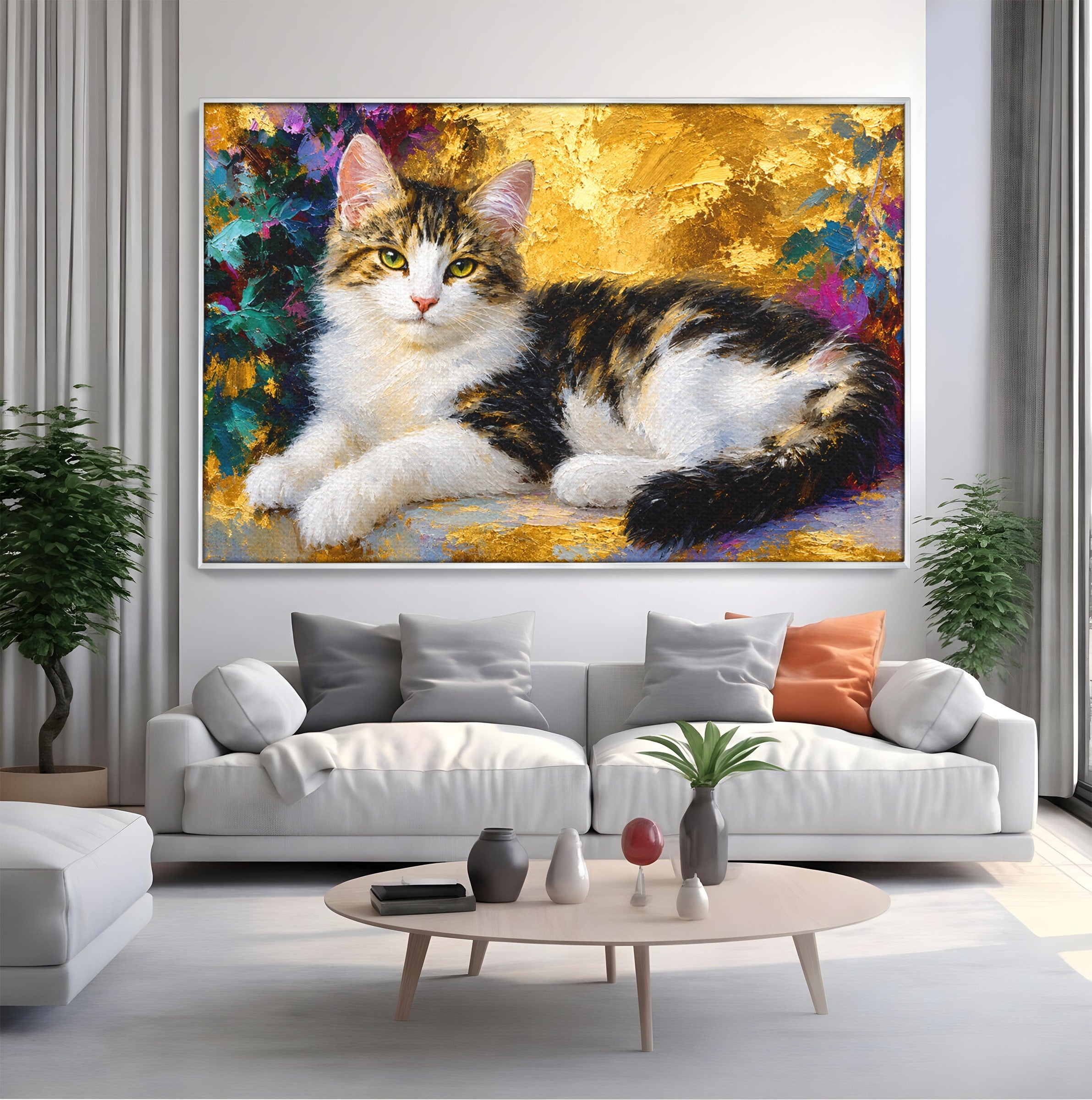 Tablou Canvas Premium LuxCanva® M1627, Pisica Eleganta, Pisica, Animale, Living, Natura, Relaxare, Culori Vibrante