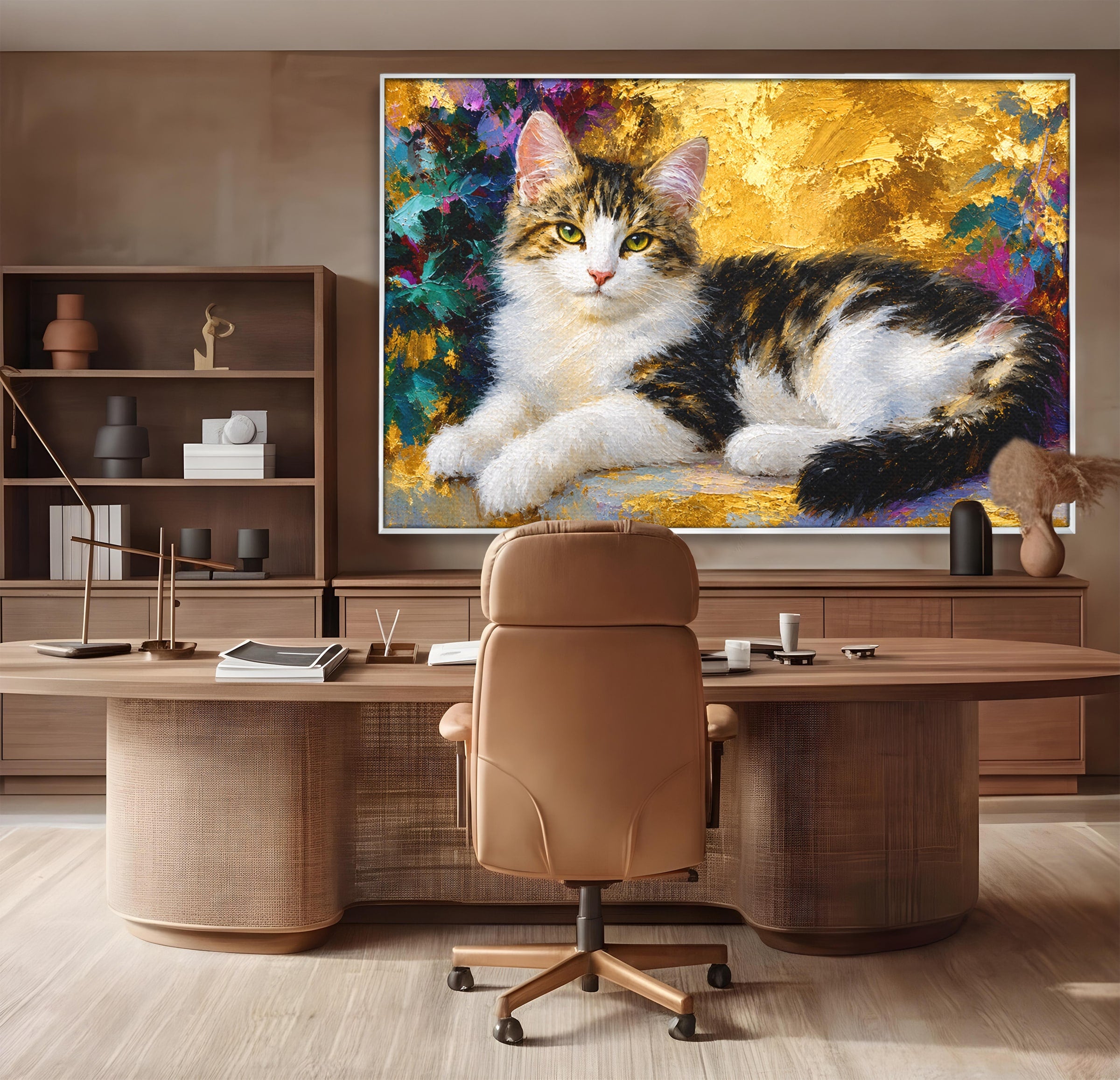 Tablou Canvas Premium LuxCanva® M1627, Pisica Eleganta, Pisica, Animale, Living, Natura, Relaxare, Culori Vibrante