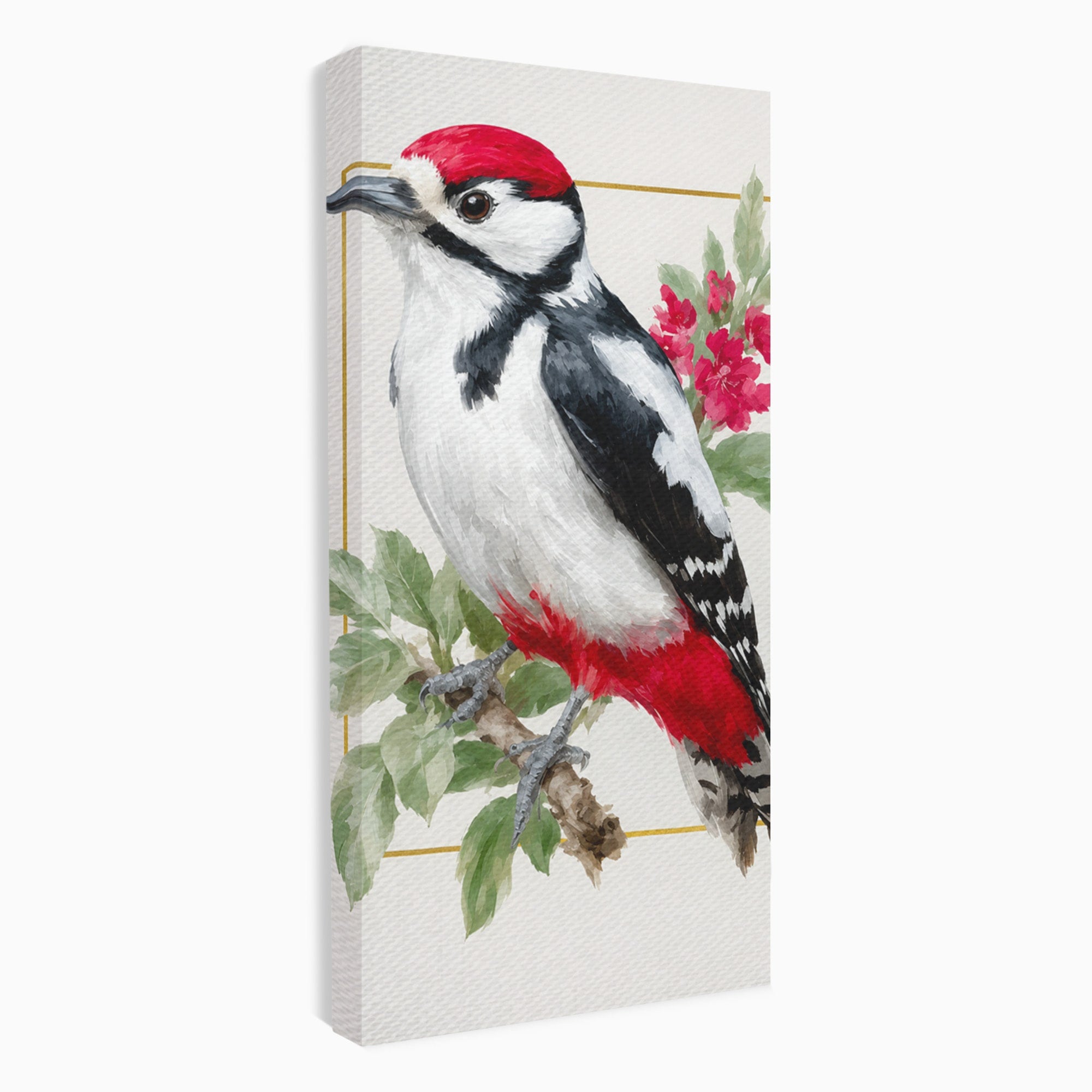 Tablou Canvas Premium LuxCanva® M1628, Ciocanitoare Pe Ramura, Ciocanitoare, Pasare, Natura, Botanic, Dormitor, Culori Vibrante