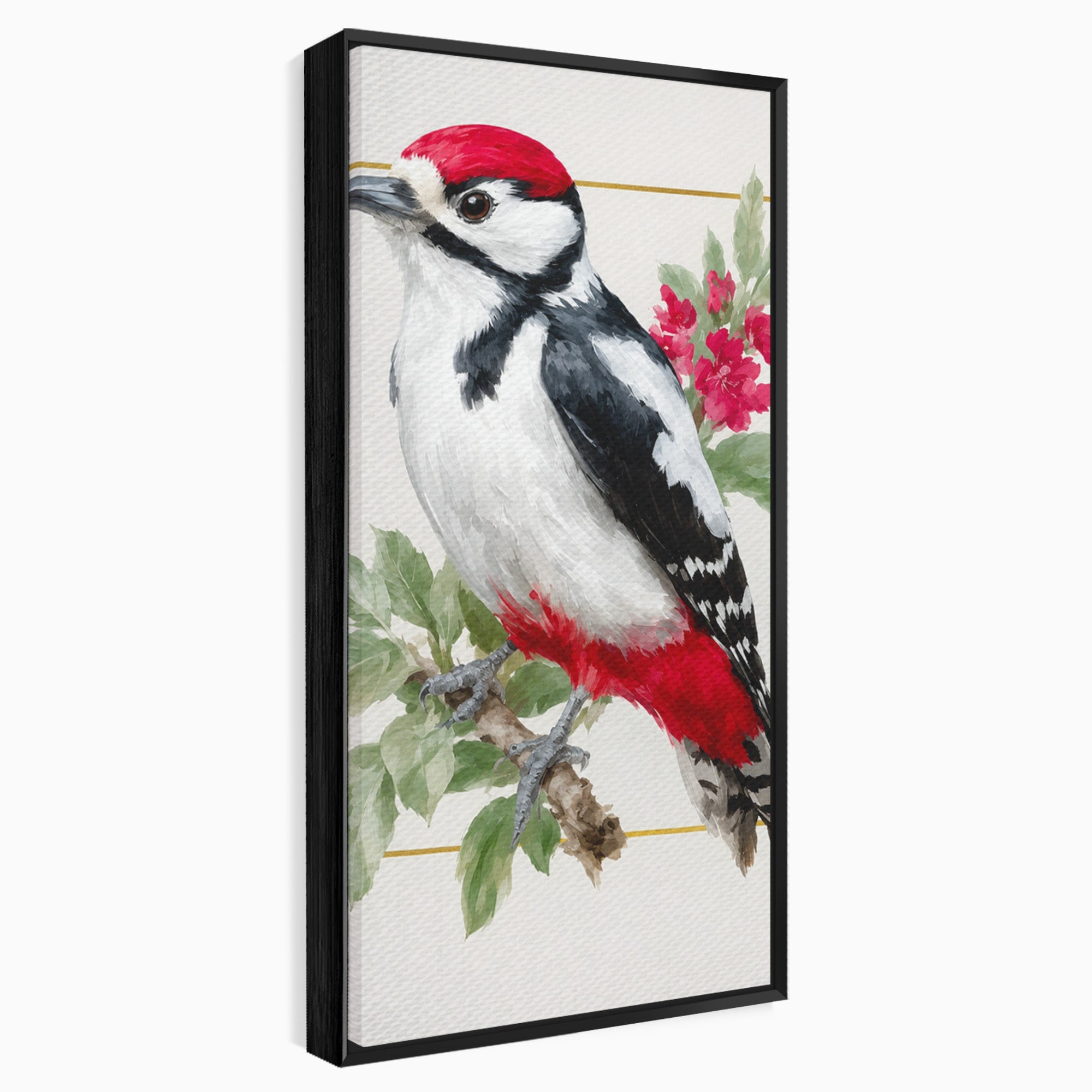 Tablou Canvas Premium LuxCanva® M1628, Ciocanitoare Pe Ramura, Ciocanitoare, Pasare, Natura, Botanic, Dormitor, Culori Vibrante