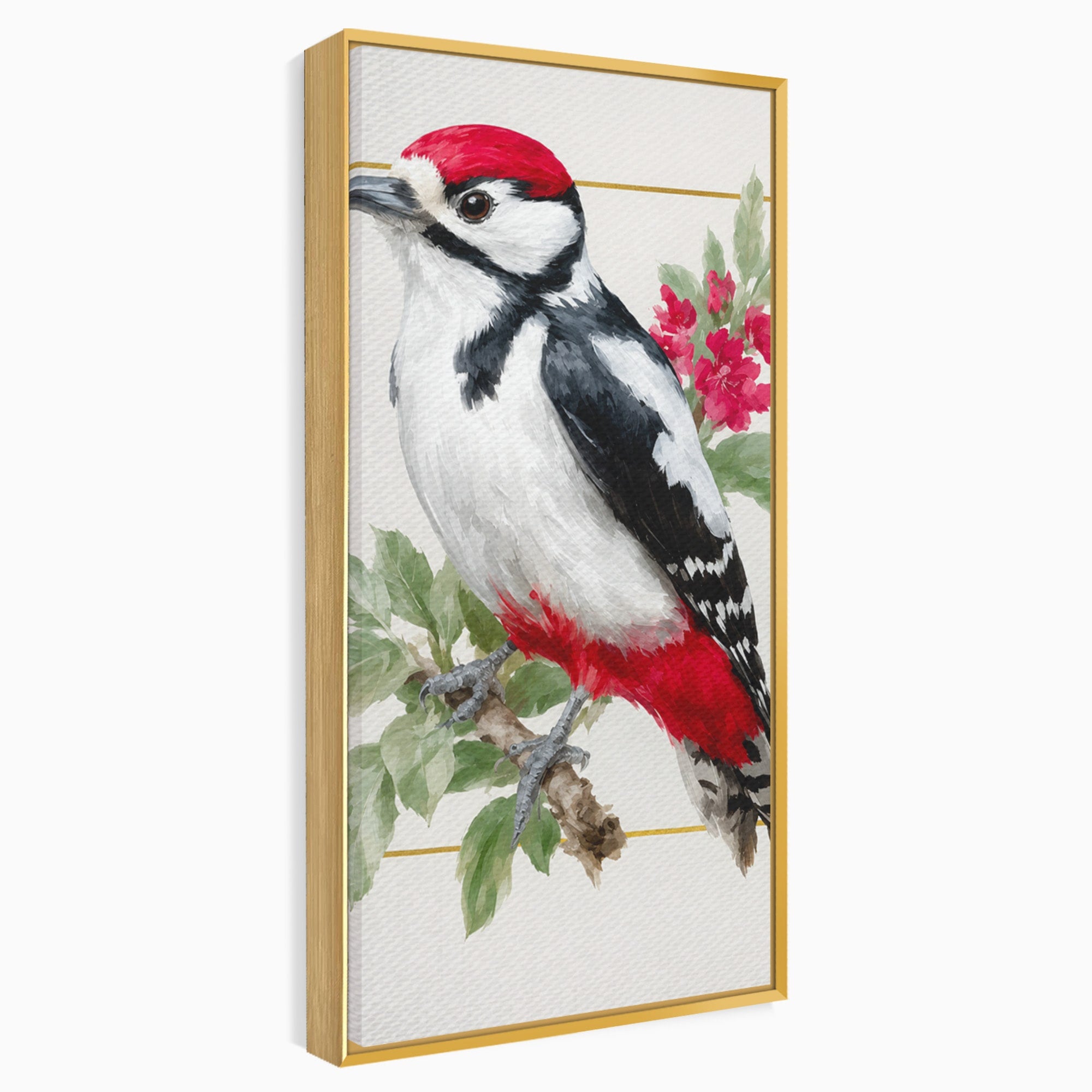 Tablou Canvas Premium LuxCanva® M1628, Ciocanitoare Pe Ramura, Ciocanitoare, Pasare, Natura, Botanic, Dormitor, Culori Vibrante