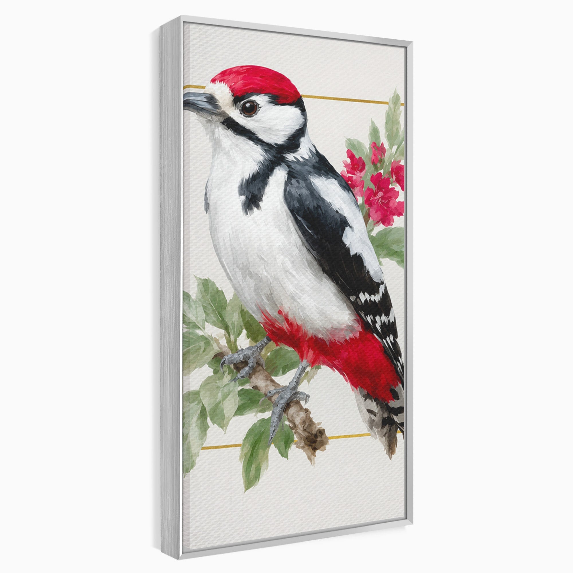 Tablou Canvas Premium LuxCanva® M1628, Ciocanitoare Pe Ramura, Ciocanitoare, Pasare, Natura, Botanic, Dormitor, Culori Vibrante