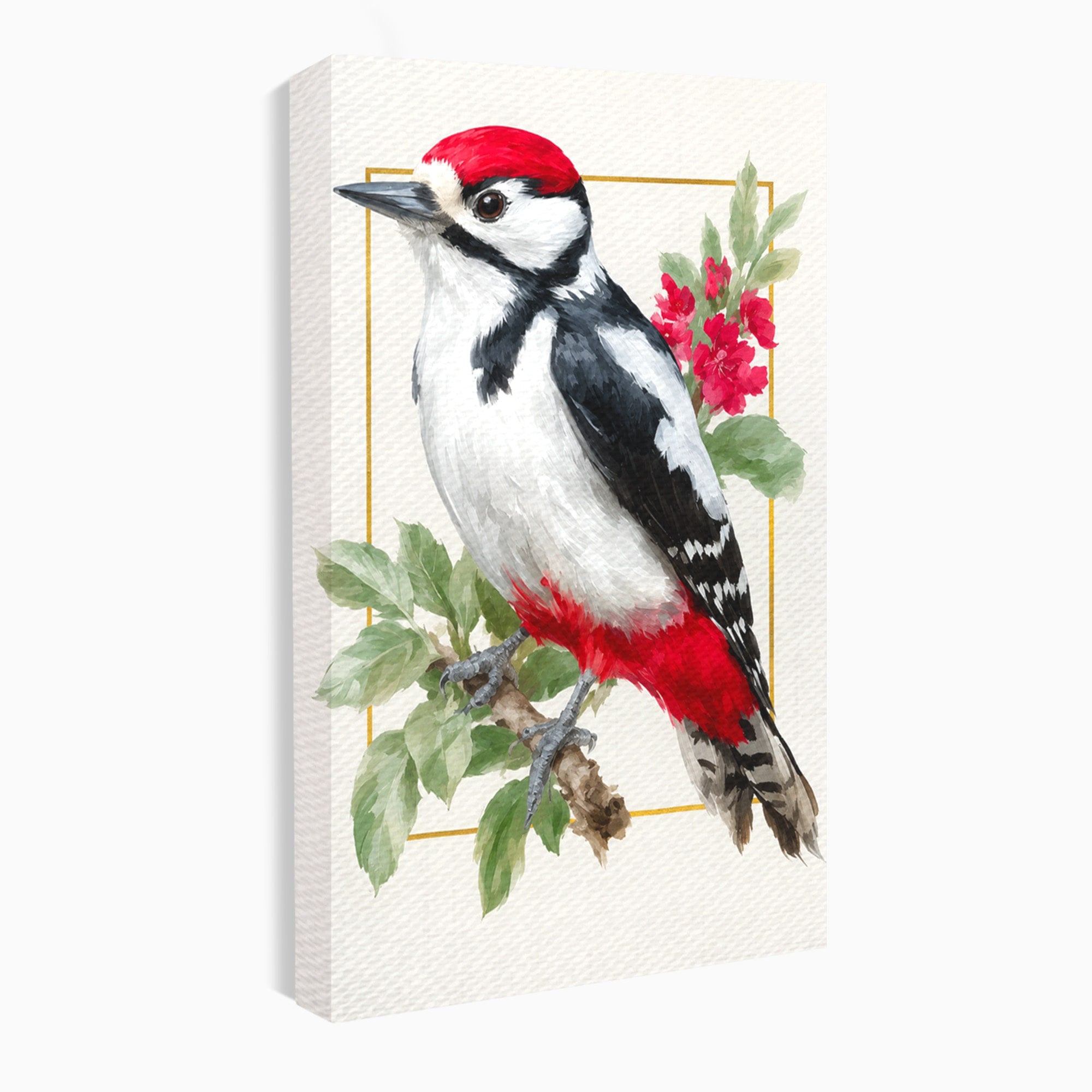 Tablou Canvas Premium LuxCanva® M1628, Ciocanitoare Pe Ramura, Ciocanitoare, Pasare, Natura, Botanic, Dormitor, Culori Vibrante