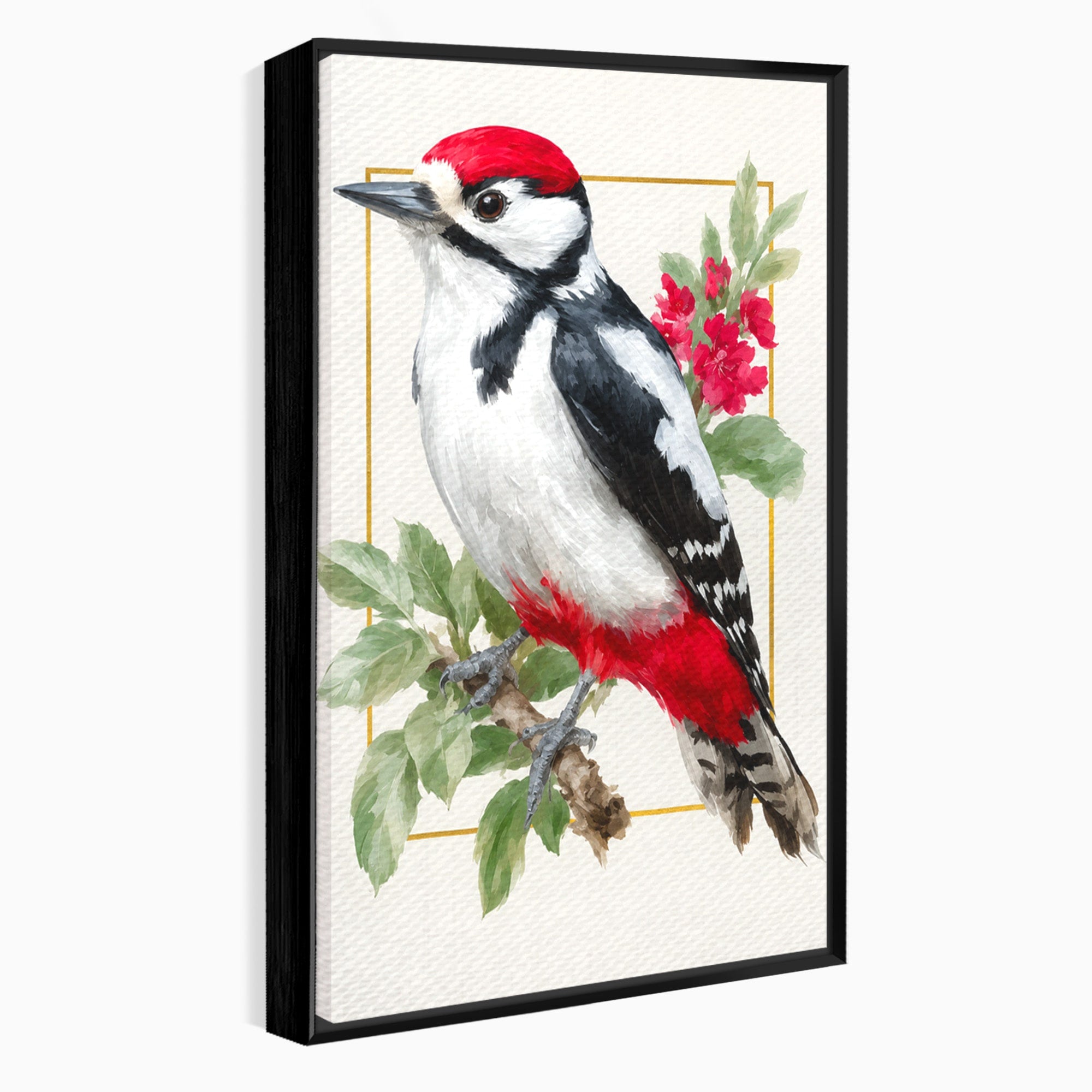 Tablou Canvas Premium LuxCanva® M1628, Ciocanitoare Pe Ramura, Ciocanitoare, Pasare, Natura, Botanic, Dormitor, Culori Vibrante