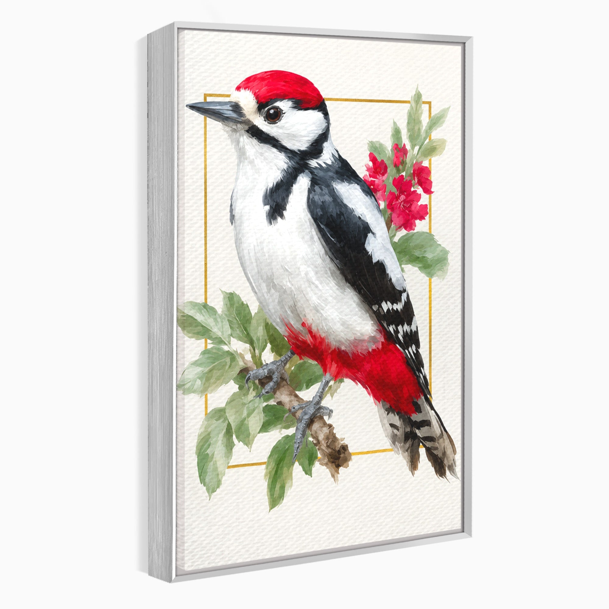 Tablou Canvas Premium LuxCanva® M1628, Ciocanitoare Pe Ramura, Ciocanitoare, Pasare, Natura, Botanic, Dormitor, Culori Vibrante