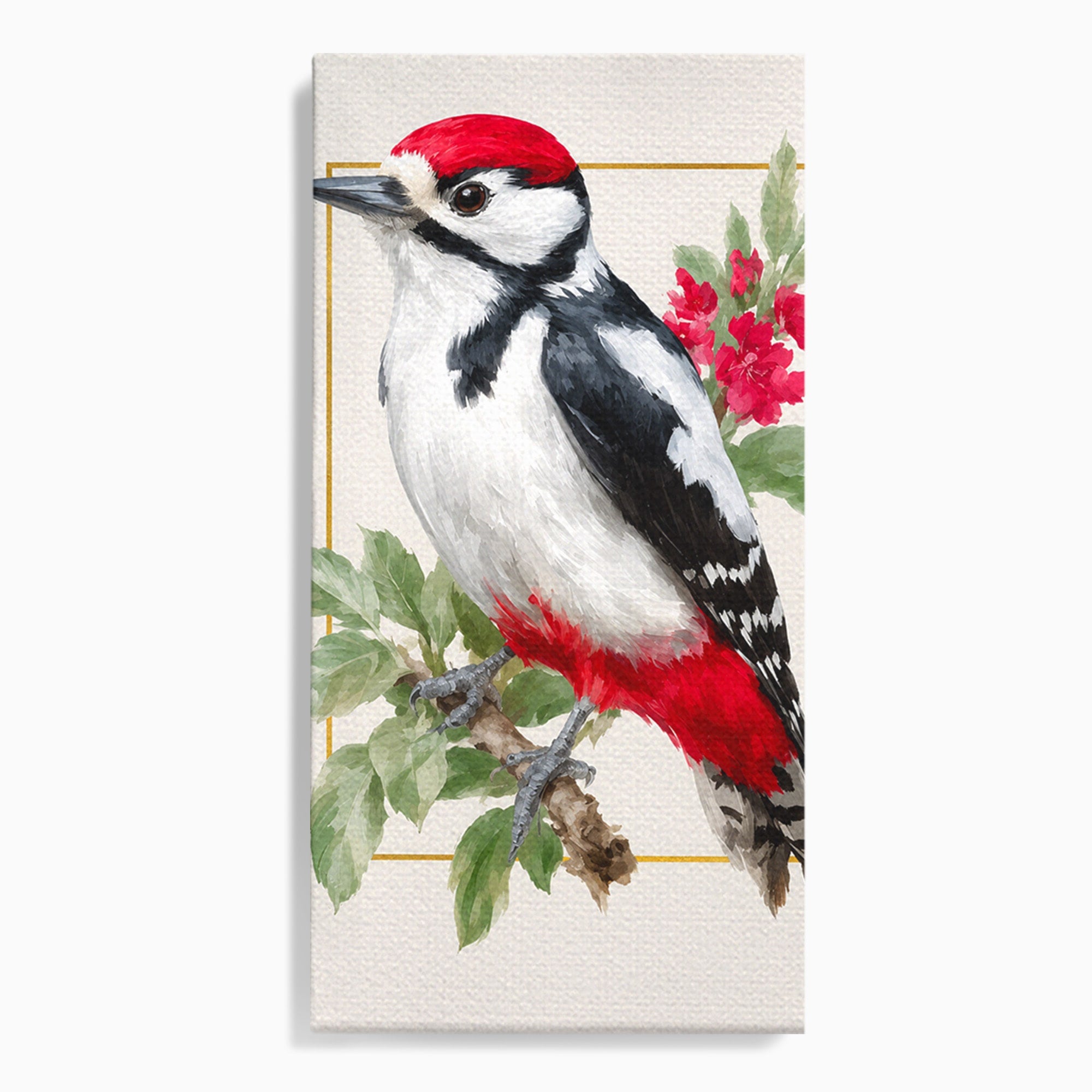 Tablou Canvas Premium LuxCanva® M1628, Ciocanitoare Pe Ramura, Ciocanitoare, Pasare, Natura, Botanic, Dormitor, Culori Vibrante