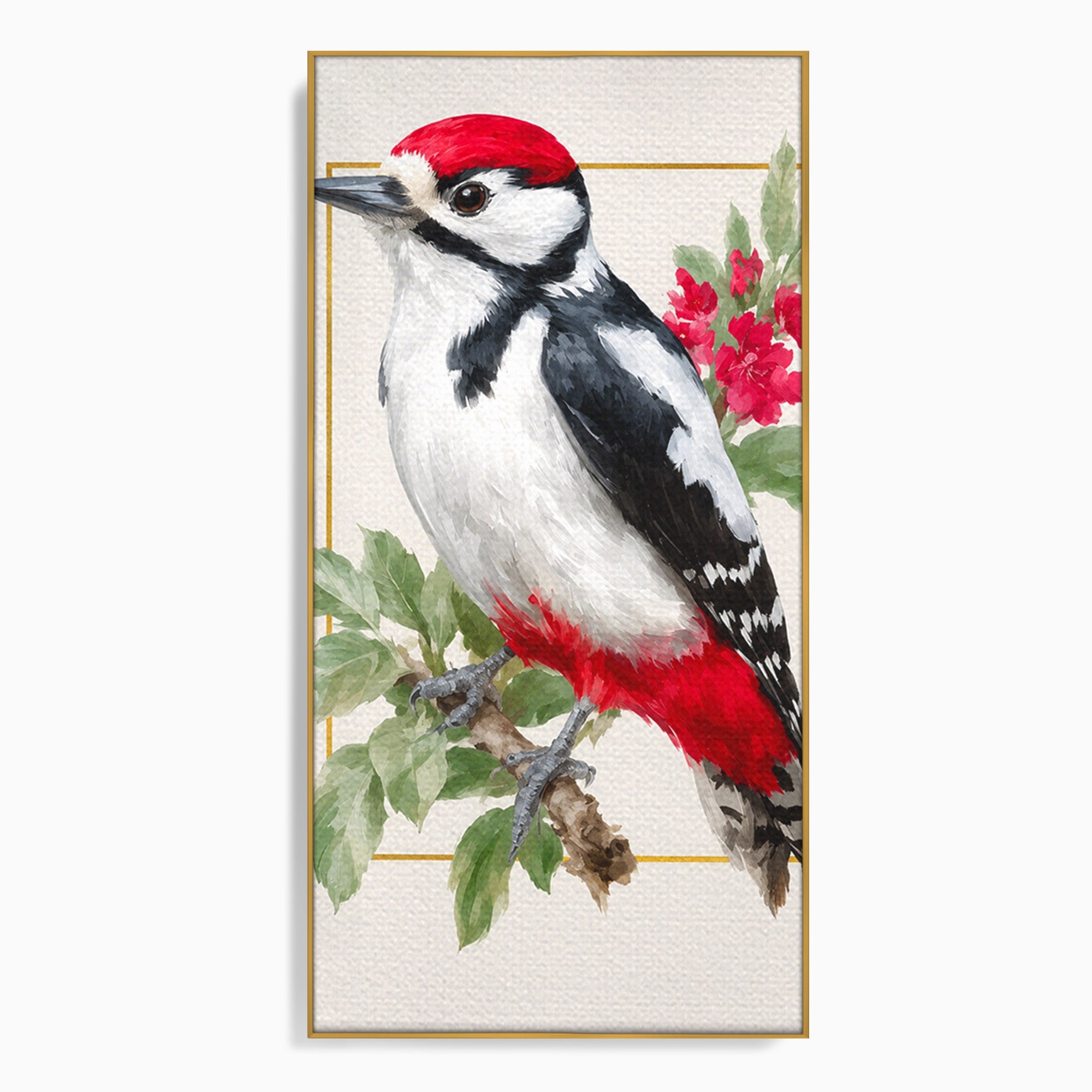 Tablou Canvas Premium LuxCanva® M1628, Ciocanitoare Pe Ramura, Ciocanitoare, Pasare, Natura, Botanic, Dormitor, Culori Vibrante